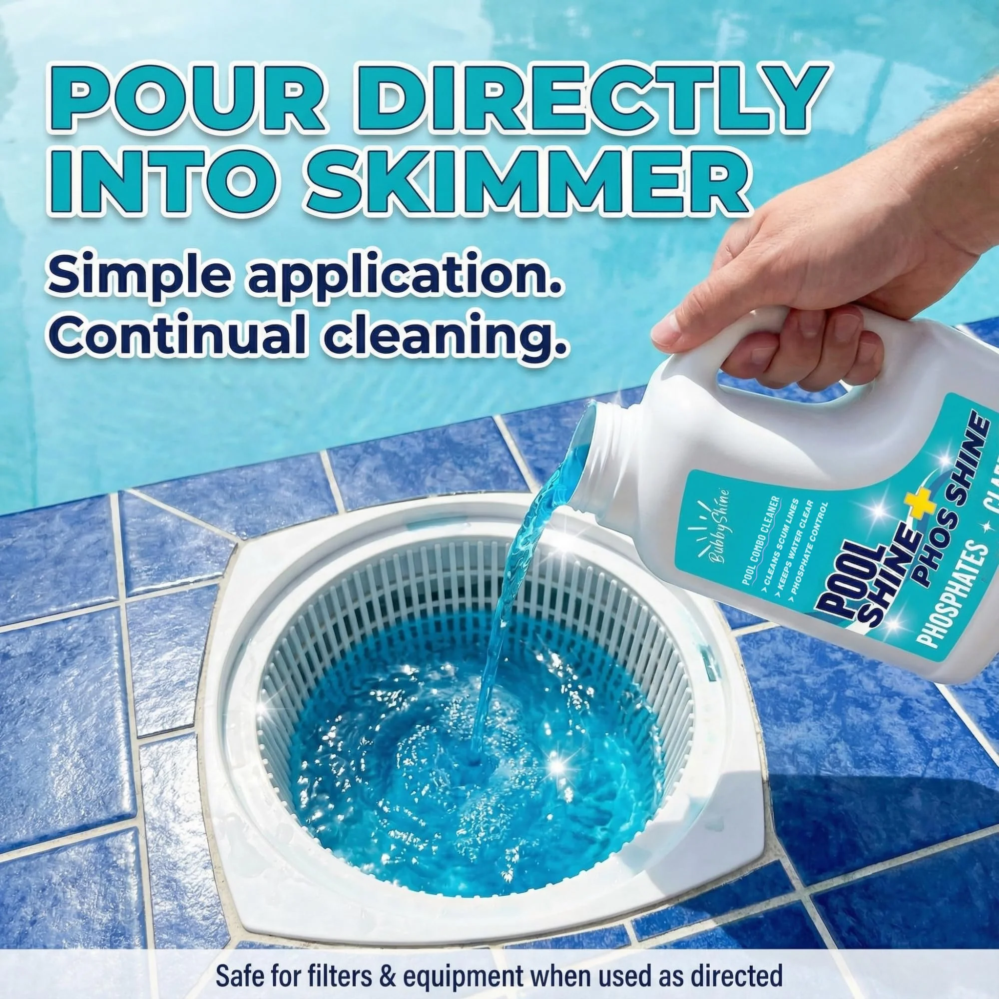 3-in-1 Pool Cleaner Combo – 3 L (101.5 fl oz) – Pool Chemicals, Phosphate Remover, Pool Clarifier + Enzyme Cleaner, Waterline Scum Control, Skimmer-Pour Weekly Maintenance, Saltwater Safe – BubbyShine - Image 2