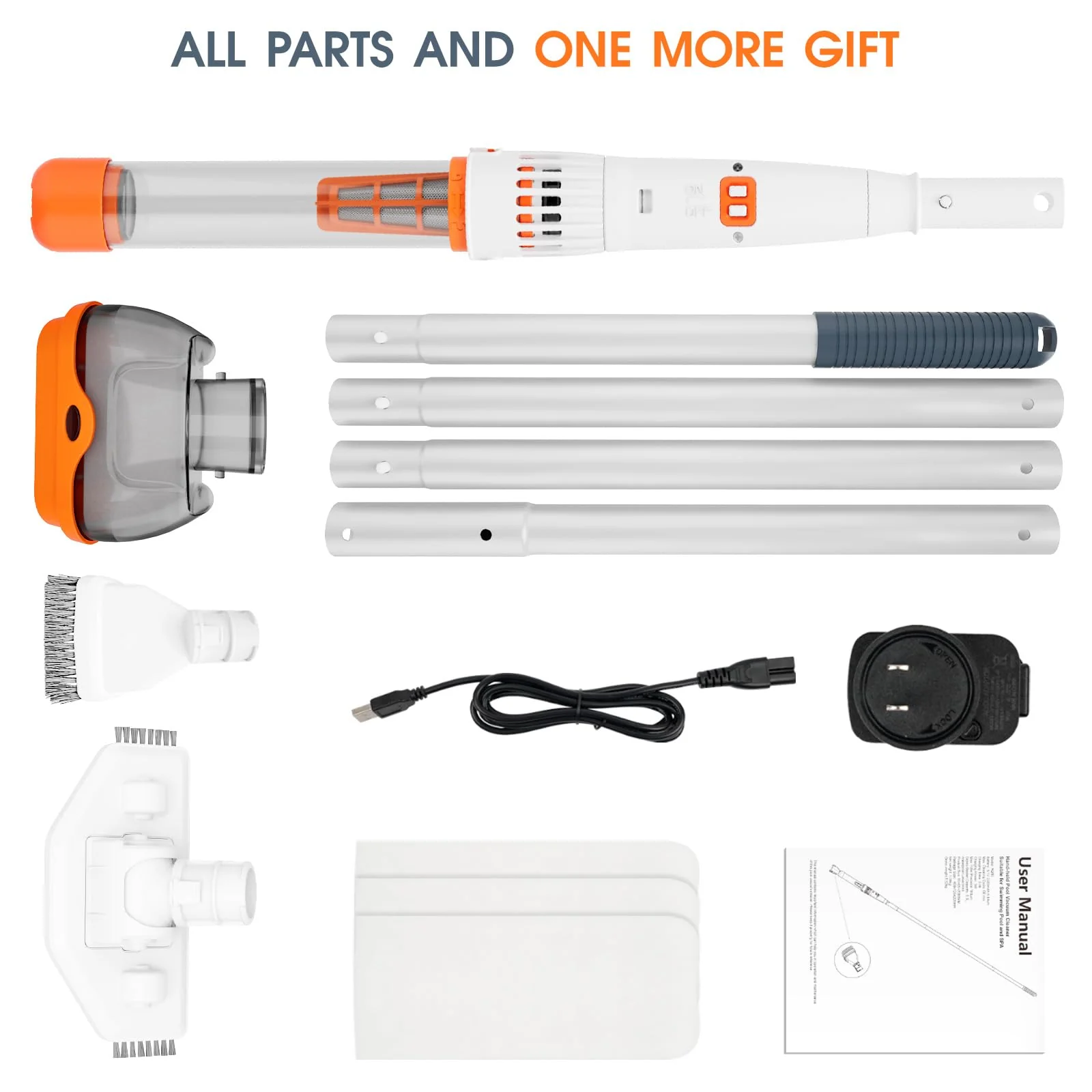 3 in 1 Rechargeable Pool & Spa Hot Tub Vacuum Cleaner - Dual Mode & Magnetic Drive System, 25µm Ultra Fine Mesh Filters for Hot Tub, Small Above Ground Pools, 70 Mins (Orange) - Image 2