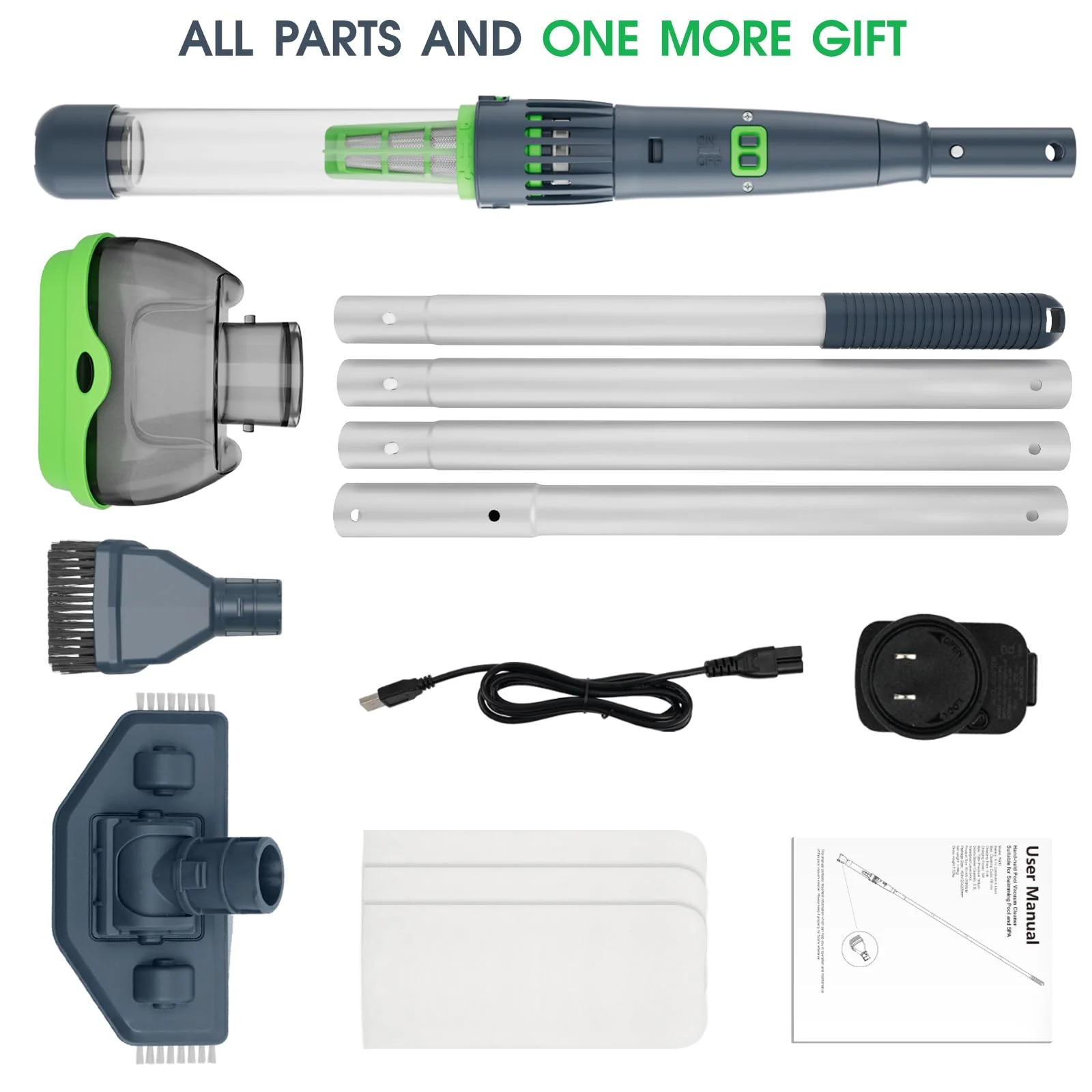 3 in 1 Rechargeable Pool & Spa Hot Tub Vacuum Cleaner - Dual Mode & Magnetic Drive System, 25µm Ultra Fine Mesh Filters for Hot Tub, Small Above Ground Pools - 90 Mins, Oil Absorbers, Poles - Image 2