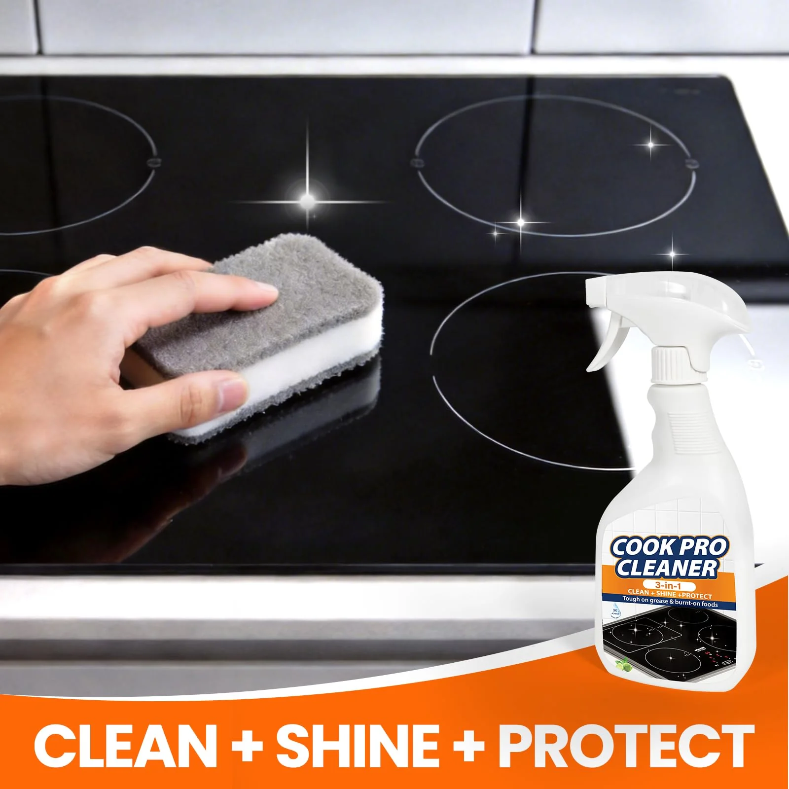 3-in-1 Stove Top Cleaner Kit - Glass Cooktop Cleaner for Ceramic Electric Gas & Induction Stoves - Includes Heavy Duty Scraper and Double-Sided Sponges for Removing Burnt-on Grease, Oil & Grime - Image 5