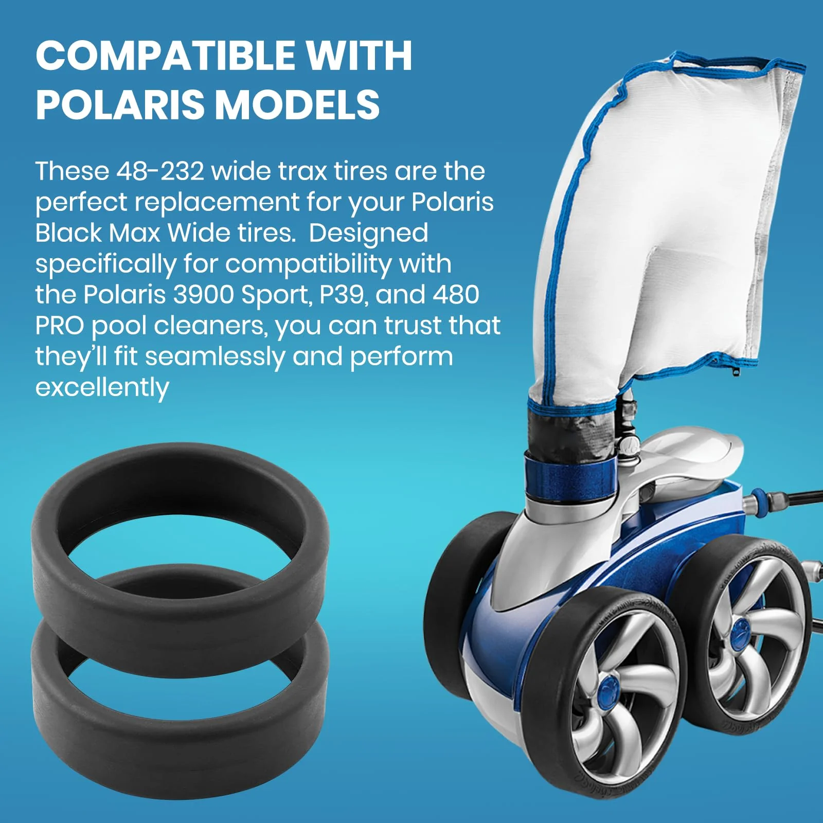 (3-Pack) Calvana Pool Cleaner Tires, 48-232 Replacement Compatible with Zodiac Polaris Black Max, 3900 Sport, 480, and P39 Pool Cleaners, Superior Traction & Durability - Image 5