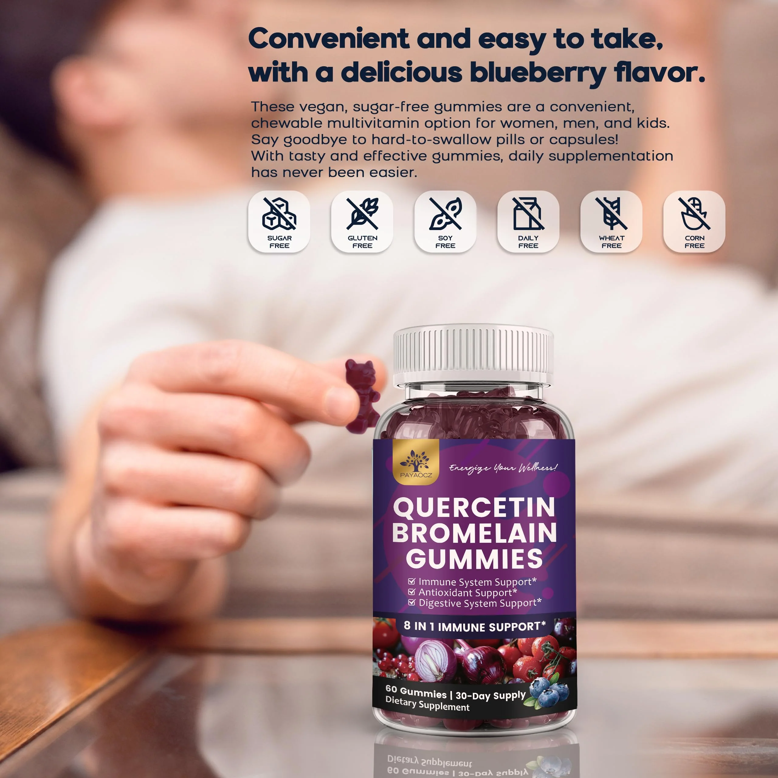 (3 Pack) Quercetin Gummies with Bromelain Zinc Elderberry Vitamin C D3 K2, Quercetin 1000mg Supplement with Bromelain 500mg for Cardiovascular, Immune System & Allergy, Vegan Gummy for Adult & Kid - Image 3