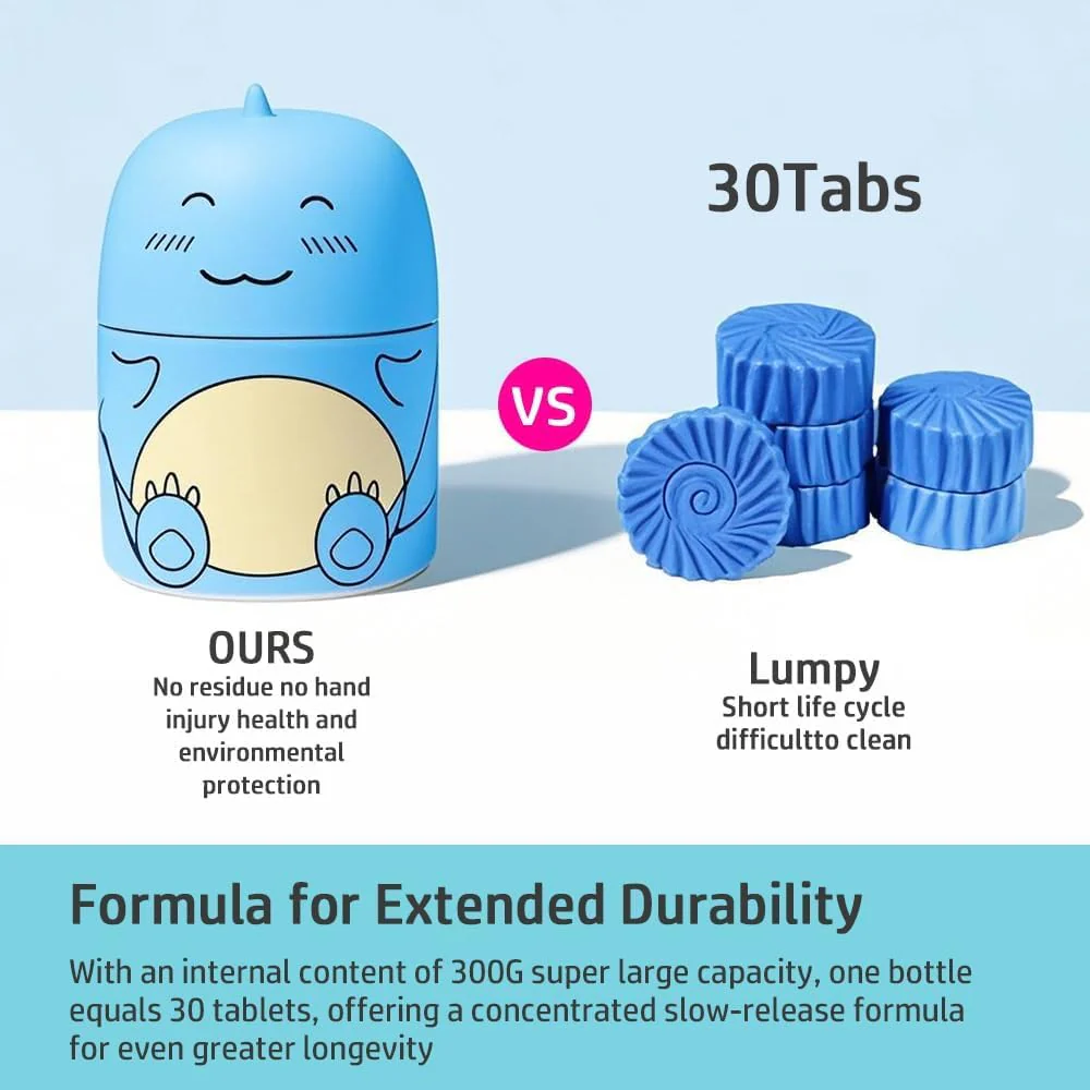 3 PCS Cute Dinosaur-Shaped Toilet Bowl Cleaner Bottle, Automatic Bathroom Toilet Tank Cleaner with Ocean Scent,Septic Toilet Bowl Tablets in Bottles, Automatic Long-Lasting Toilet Cleaner Bottle - Image 6