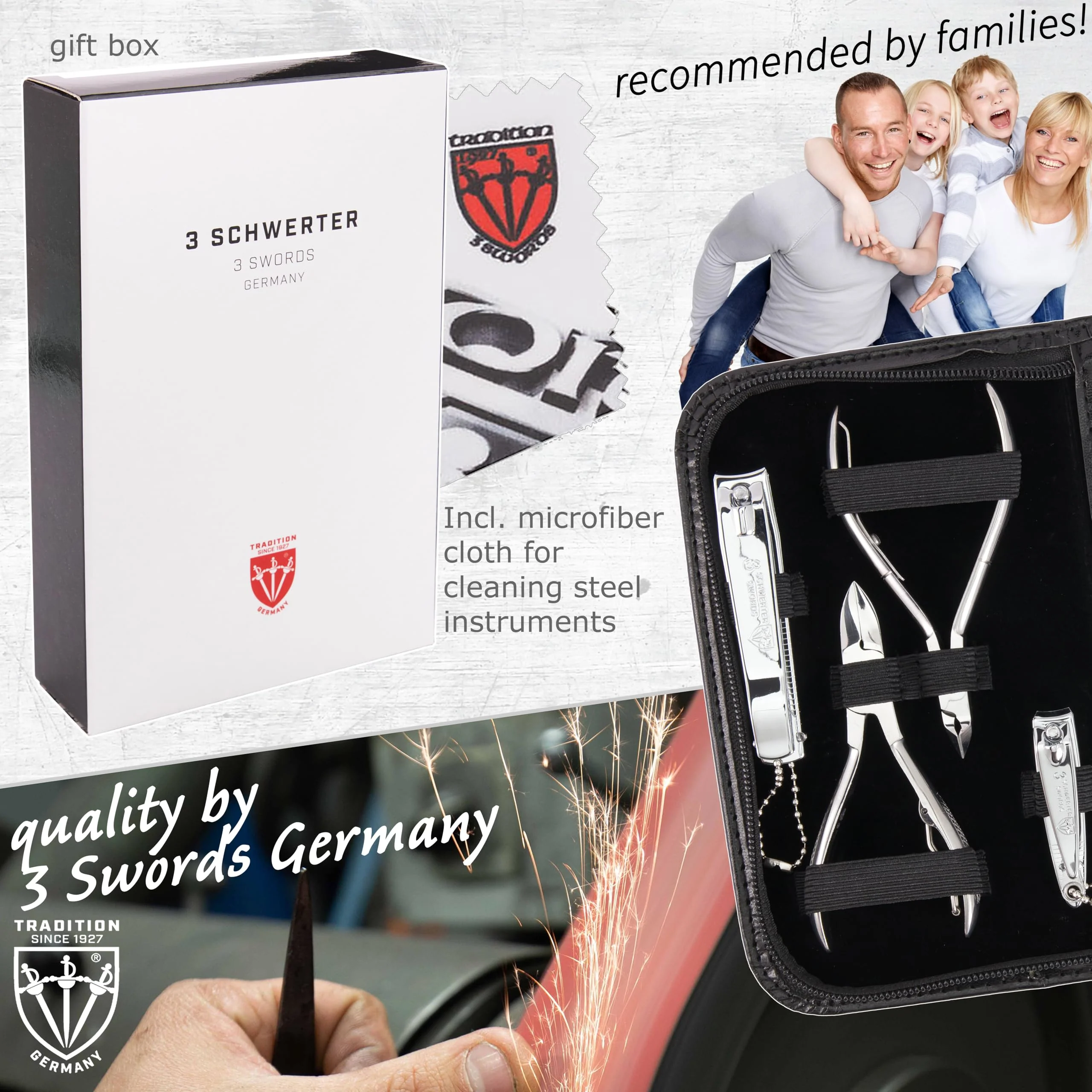 3 Swords Germany - brand quality 10 piece manicure pedicure grooming kit set for professional finger & toe nail care scissors clipper fashion leather case in gift box, Made by 3 Swords (00286) - Image 2