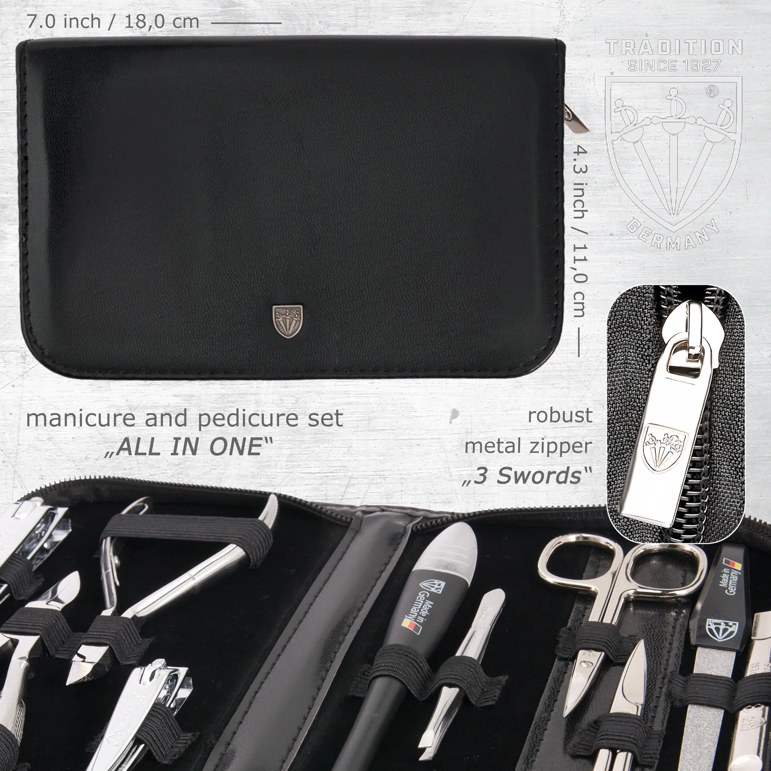 3 Swords Germany - brand quality 10 piece manicure pedicure grooming kit set for professional finger & toe nail care scissors clipper fashion leather case in gift box, Made by 3 Swords (00286) - Image 3