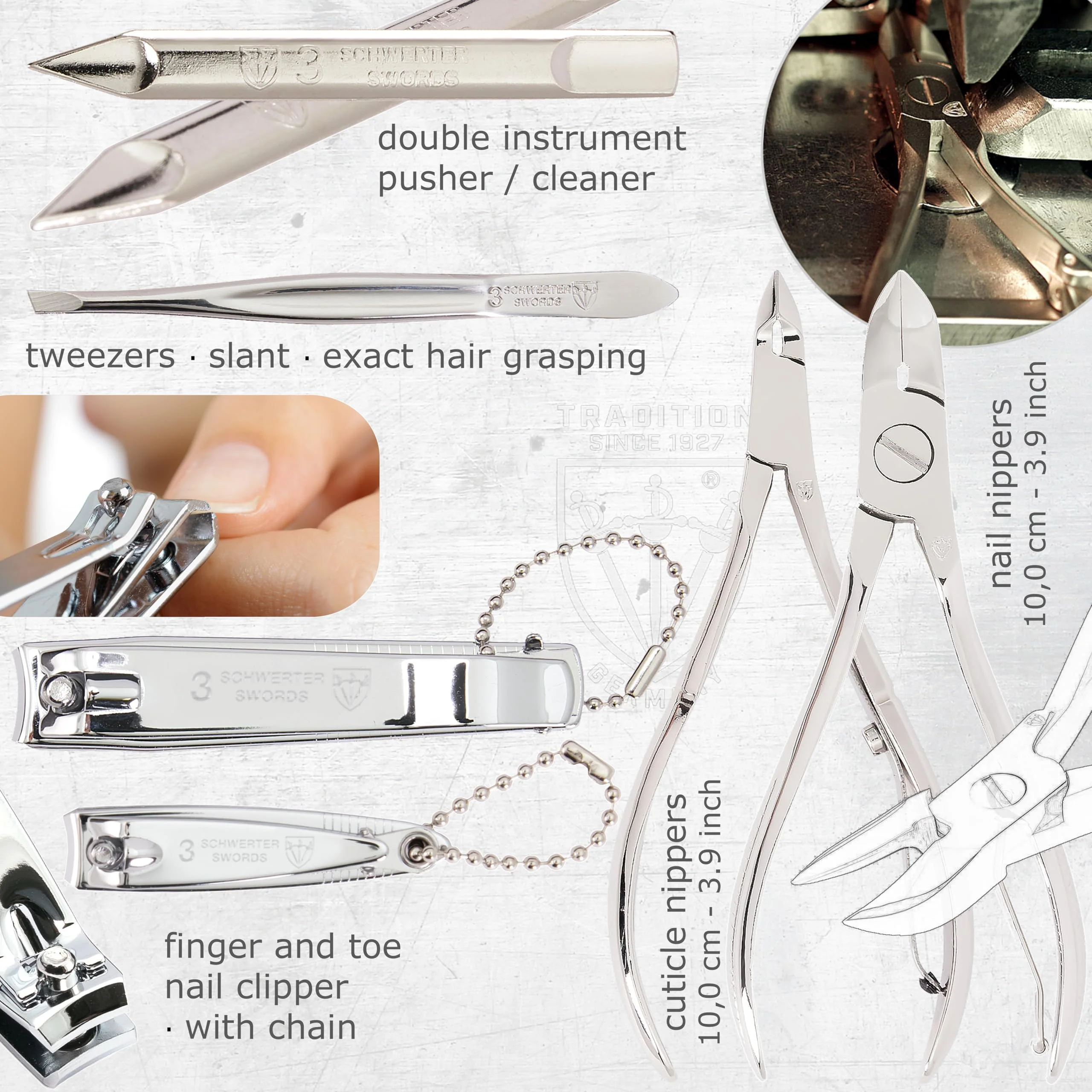 3 Swords Germany - brand quality 10 piece manicure pedicure grooming kit set for professional finger & toe nail care scissors clipper fashion leather case in gift box, Made by 3 Swords (00286) - Image 5
