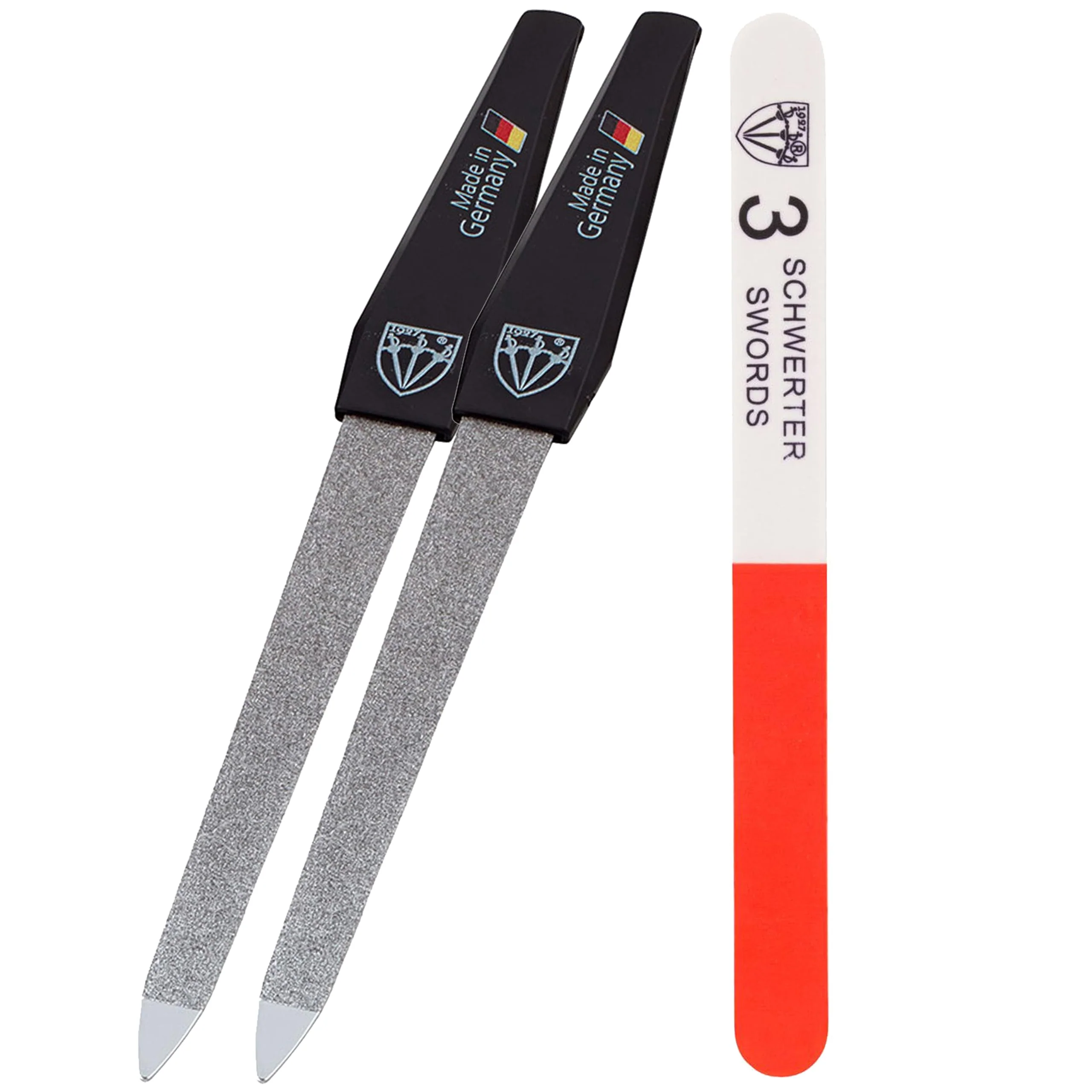 3 Swords Germany - Sapphire Metal Nail File Set 2 Pieces with 1 PIECE 3-Way Nail Buffer – Nail Care Made in SOLINGEN/Germany - Image 2