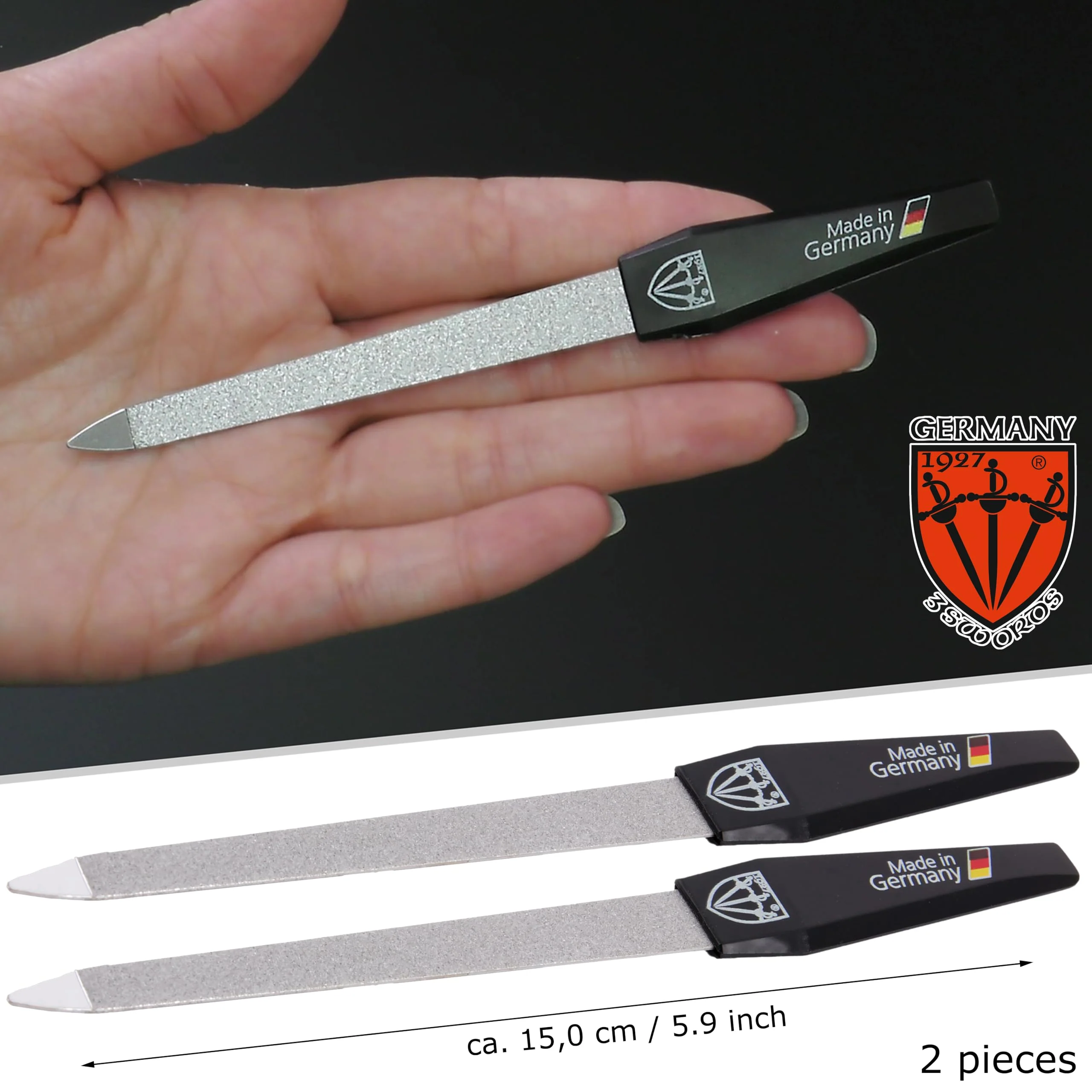 3 Swords Germany - Sapphire Metal Nail File Set 2 Pieces with 1 PIECE 3-Way Nail Buffer – Nail Care Made in SOLINGEN/Germany - Image 5