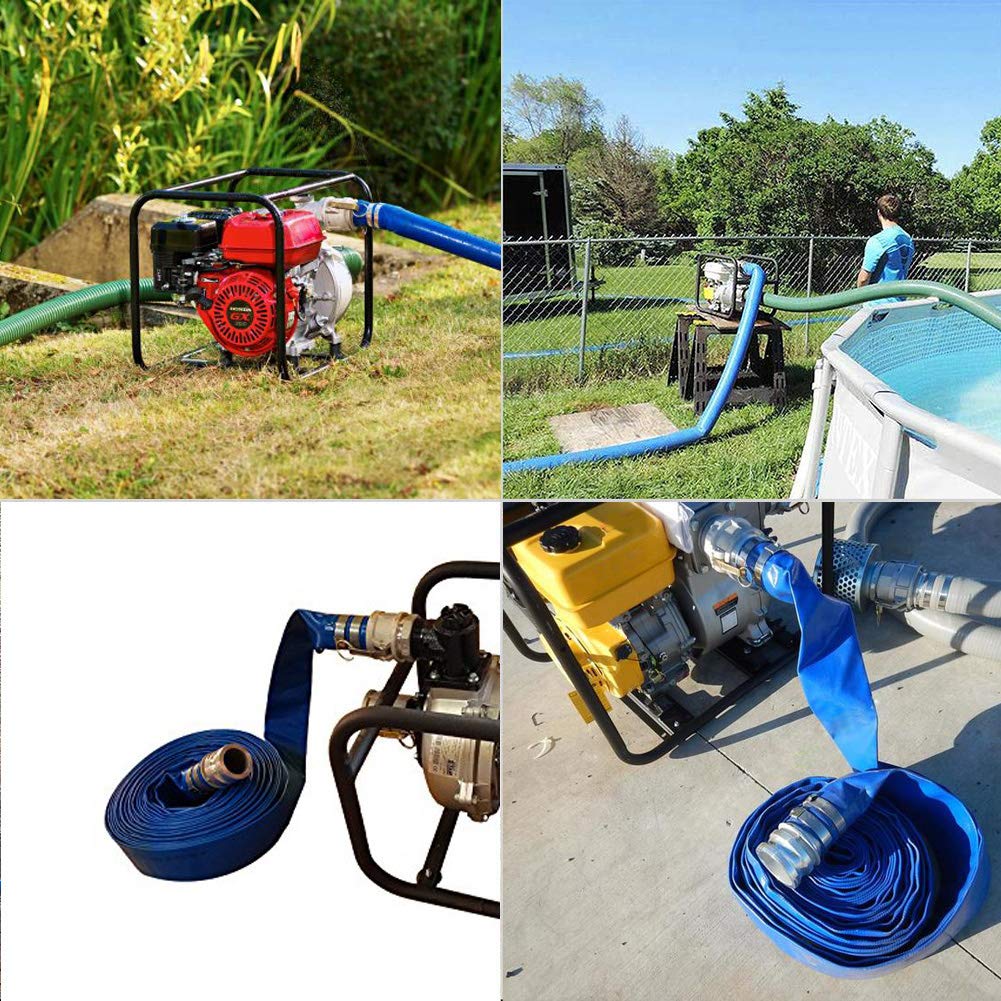 3" x 50' Blue PVC Backwash Hose for Swimming Pools, Heavy Duty Discharge Hose Reinforced Pool Drain Hose with Aluminum Camlock C and E Fittings - Image 3