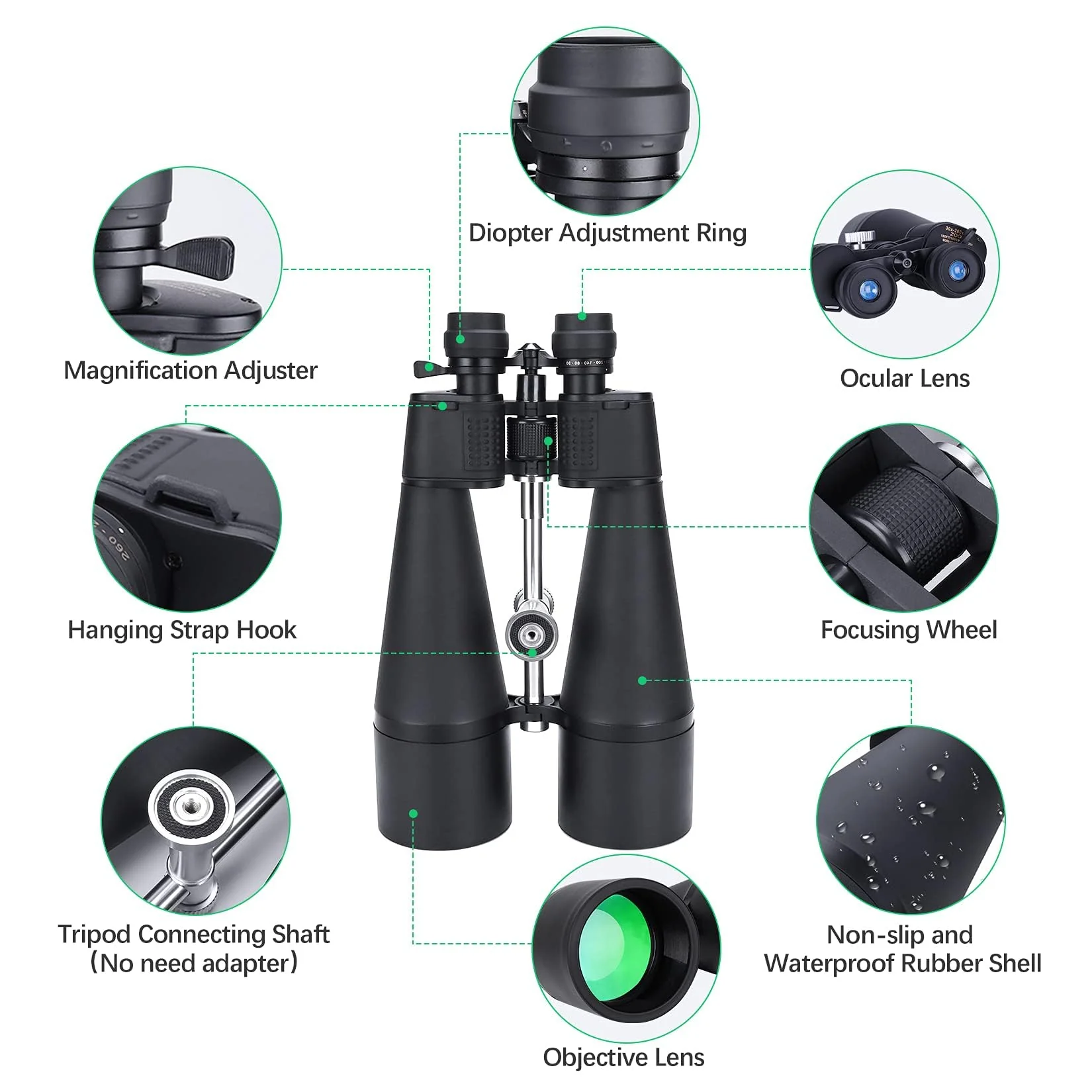 30-260X80 High Power Binoculars for Adults, Outdoor Long Range Binoculars for Birdwatching Hunting Stargazing Travel with Tripod Adapter and Carrying Case (Black, 30-260X80) - Image 2