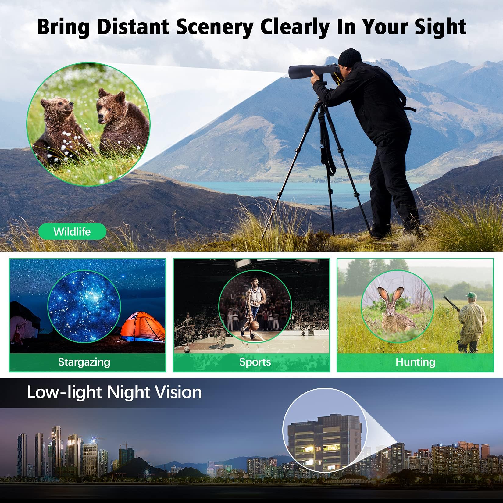 30-260X80 High Power Binoculars for Adults, Outdoor Long Range Binoculars for Birdwatching Hunting Stargazing Travel with Tripod Adapter and Carrying Case (Black, 30-260X80) - Image 3