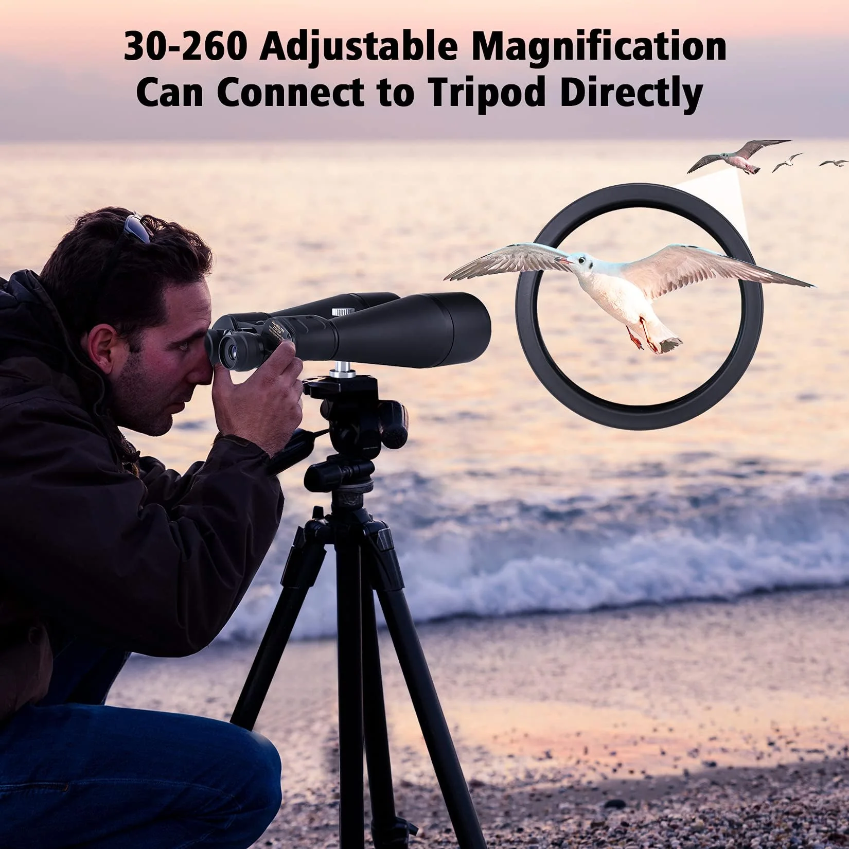 30-260X80 High Power Binoculars for Adults, Outdoor Long Range Binoculars for Birdwatching Hunting Stargazing Travel with Tripod Adapter and Carrying Case (Black, 30-260X80) - Image 9