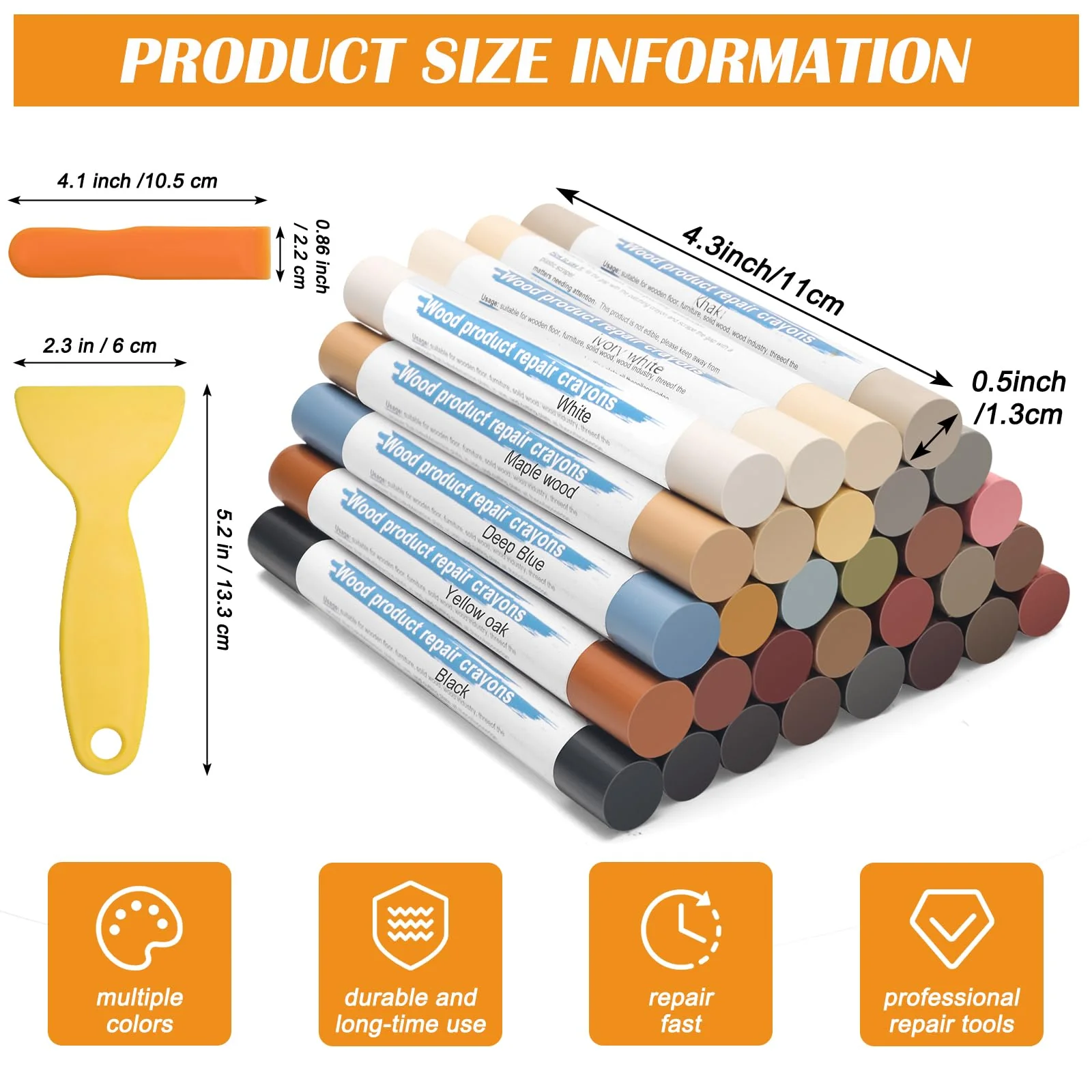 30+2P Wood Filler Sticks, Windspeed 30 Colos Wood Filler Putty Wax Crayons Furniture Repair Kit Putty Stick for Baseboard Cabinets Furniture Floors(with 2 Scrapers) - Image 7