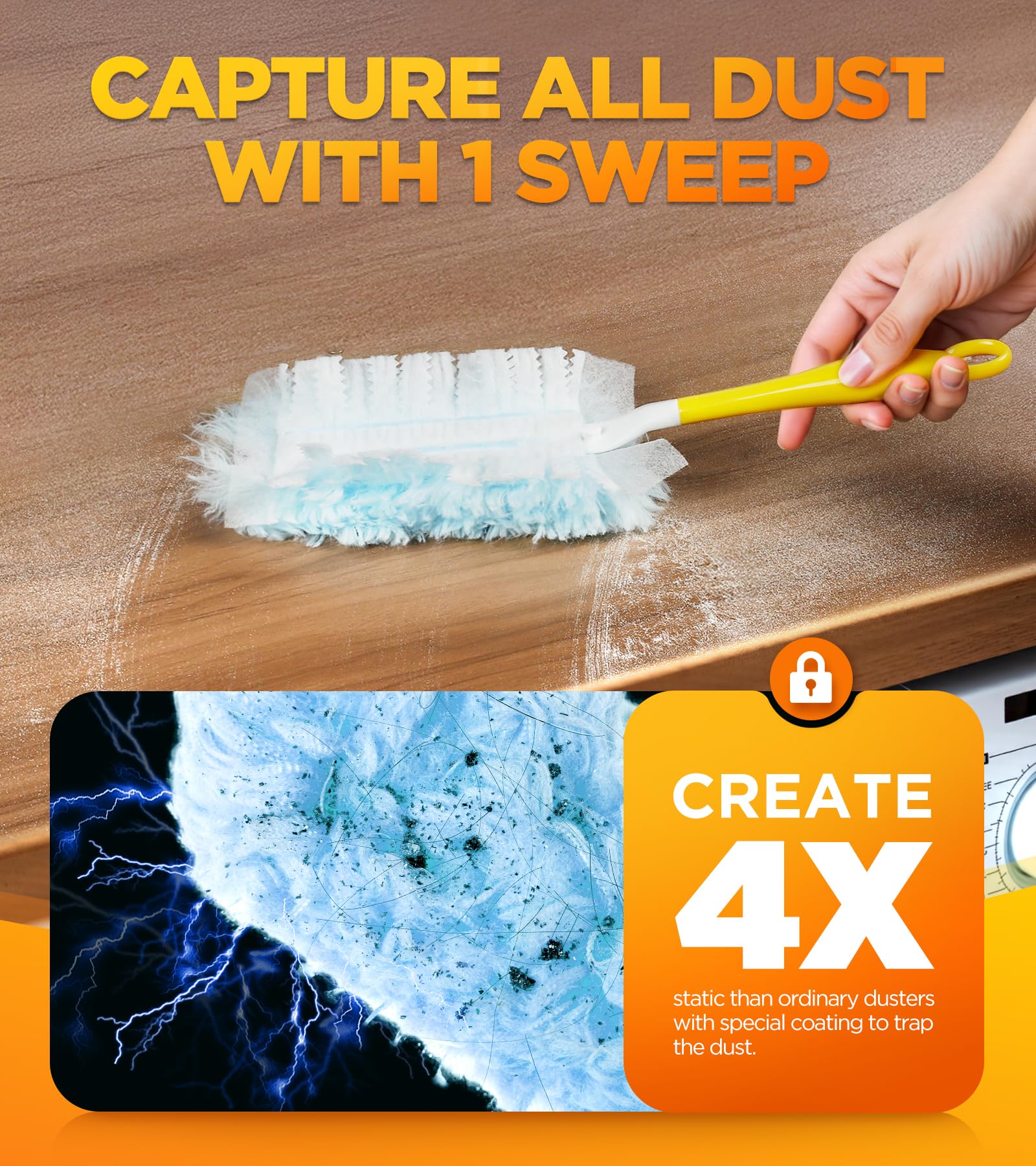 30 Count Duster Refill for Swiffer Duster with 1 Handle, One-Sided Disposable Dusters Refills with 4X Microfibers, Unscented Dusters for Cleaning Home, Furniture, Blinds & Vent - Image 5