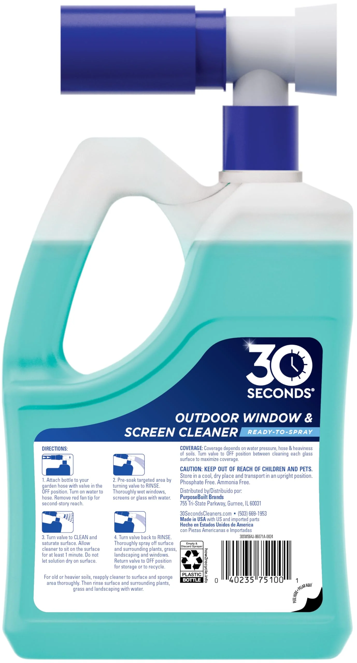 30 SECONDS Outdoor Window & Screen Concentrated Cleaner for Glass, Patio Doors, Fiberglass, Furniture - No Screen Removal Required, Spray & Rinse - Hose End Spray Attachment (2 PACK) - Image 10