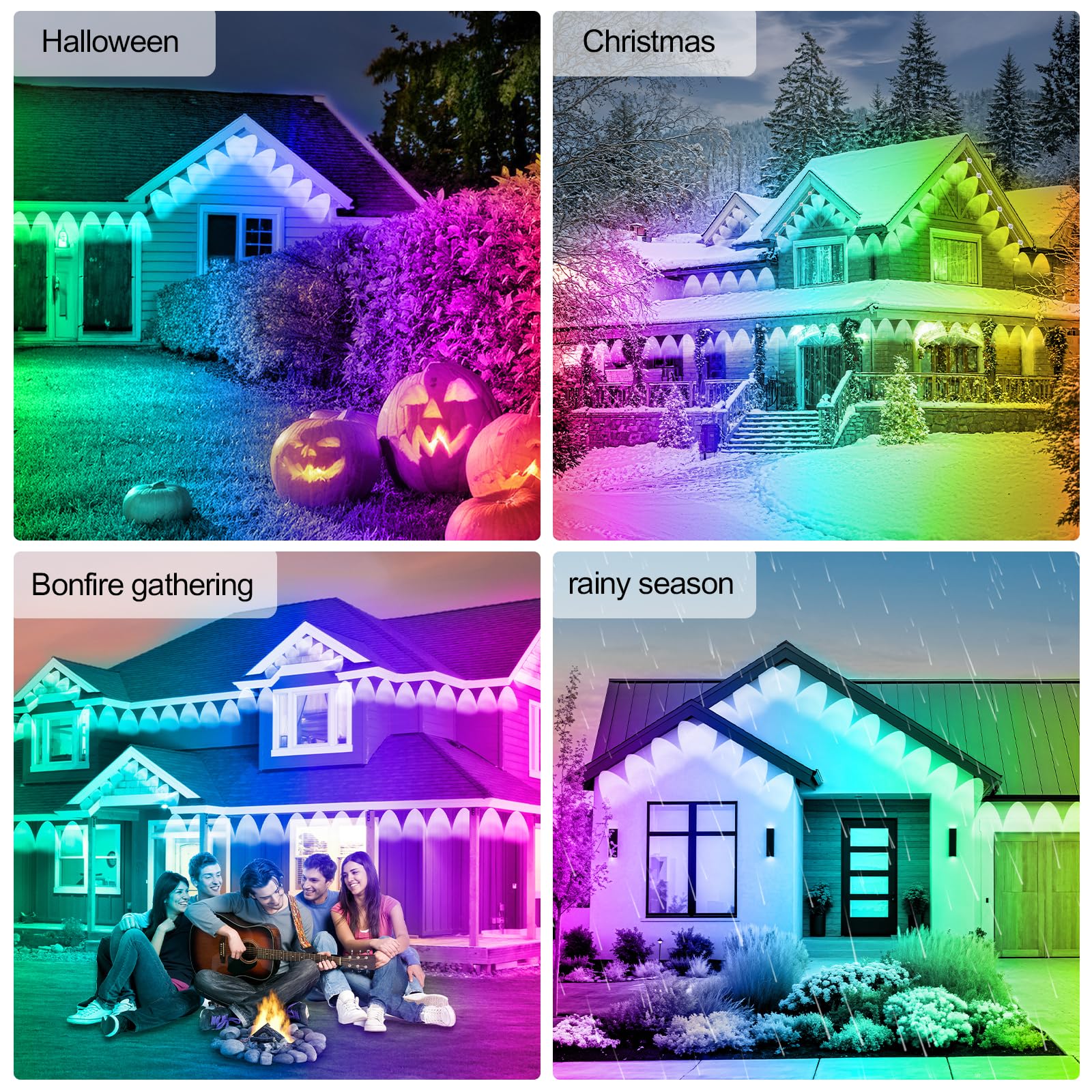 300FT Permanent Outdoor RGB Lights - IP67 Waterproof with Smart App Control Remote, DIY Scene Modes, Music Synchronization, Eaves Light for Garden Decor, Deck, Christmas, Party, Party, Halloween,Roof - Image 2