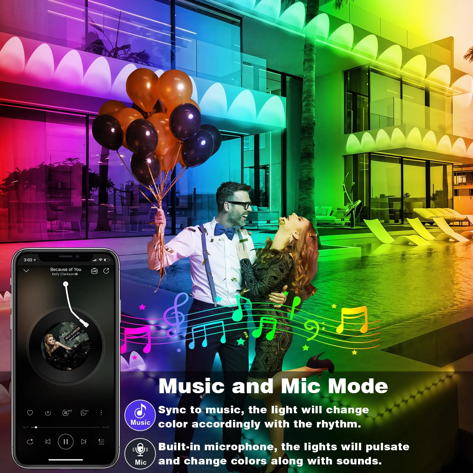 300FT Permanent Outdoor RGB Lights - IP67 Waterproof with Smart App Control Remote, DIY Scene Modes, Music Synchronization, Eaves Light for Garden Decor, Deck, Christmas, Party, Party, Halloween,Roof - Image 3