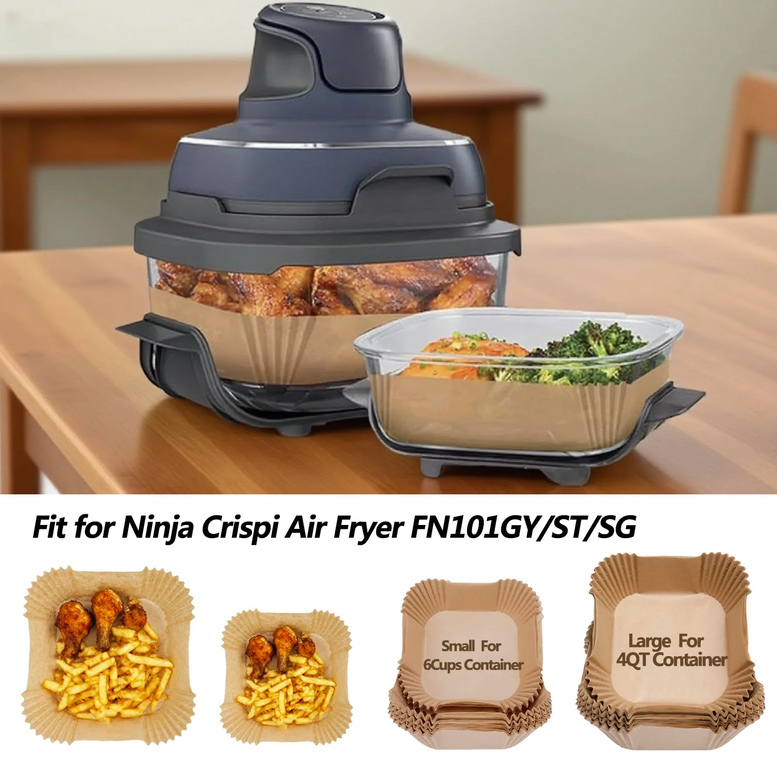 300PCS Air Fryer Liners disposable for Ninja Crispi,Air Fryer Accessories for Ninja Crispi 4-in-1 Portable Glass Cooking System,Ninja Crispi Containers - Image 6