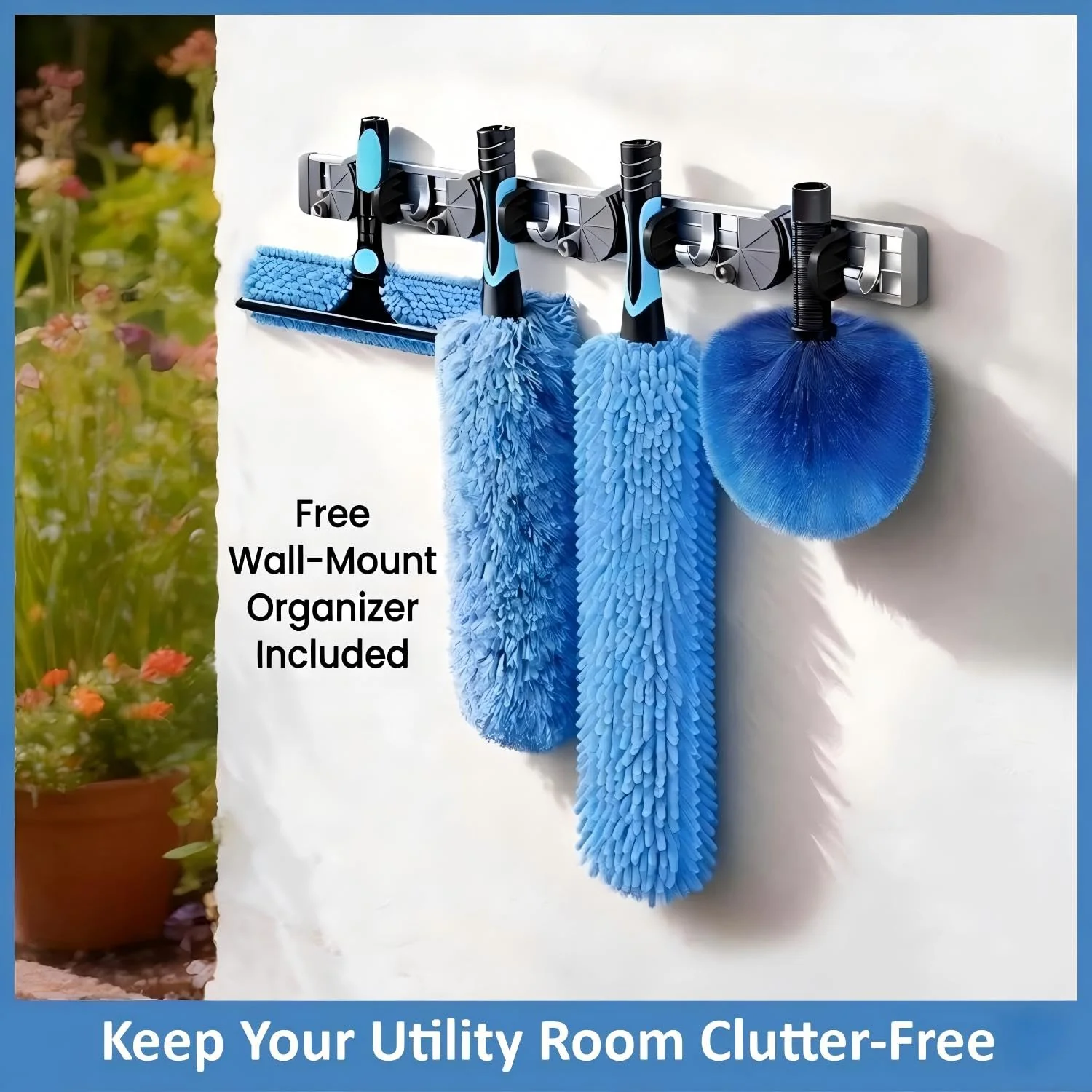 30ft High Ceiling Duster Kits with 5-24ft Heavy Duty Extension Pole - Fan Blade Cleaner, Cobweb Remover & Blue Window Squeegee Kit, Washable Dust Brush for High Roof and Glass Surfaces - Image 3