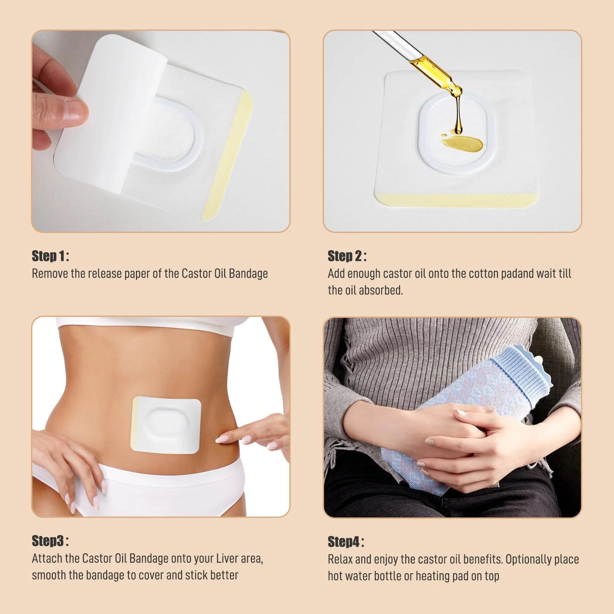 30Pcs ZINGTERRA Self-Adhesive Ellipse Castor Oil Pack Wrap for Belly Button,Disposable Highly Absorbent Organic Cotton Castor Oil Packs,No Wash,Anti-Seepage((Oil Not Included) - Image 3