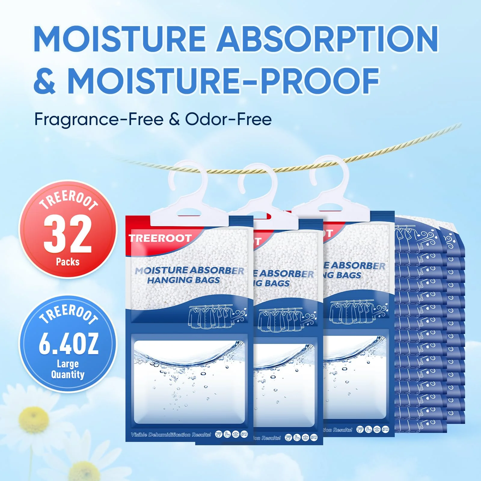 32 Pack Moisture Absorbers for Closet, 6.4OZ Hanging Closet Dehumidifier Bags, Hanging Humidity Absorber in Wardrobes, Kitchens and Bathrooms, Fragrance Free Portable Moisture bags - Image 8