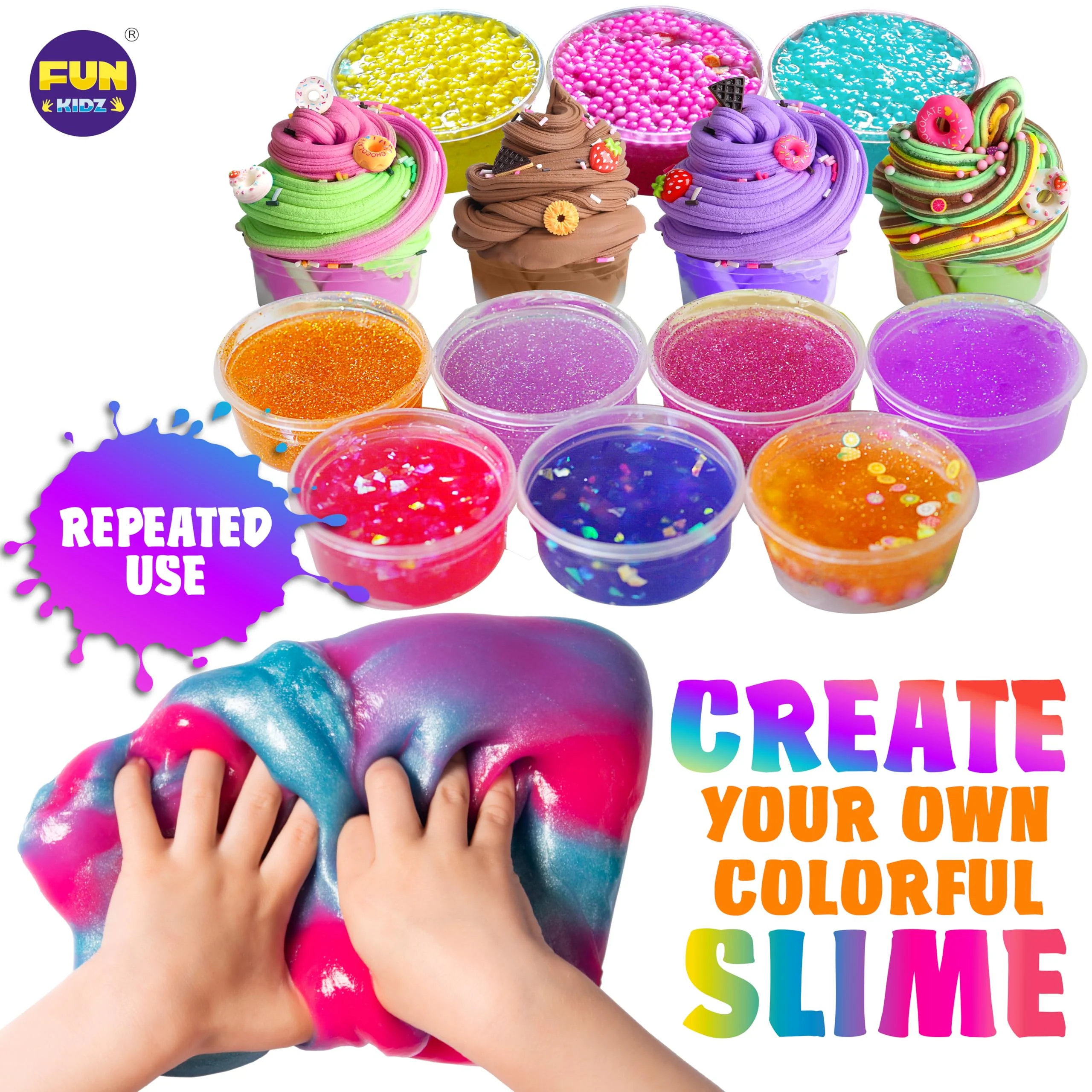 33 Cups Jumbo Slime Kit for Kids, FunKidz Premade Ultimate Slime Pack to DIY Soft, Cloud, Clear, Butter, Glitter, Glow in Dark Slime Making Kit Party Favors Gift Toys for Girls and Boys - Image 7