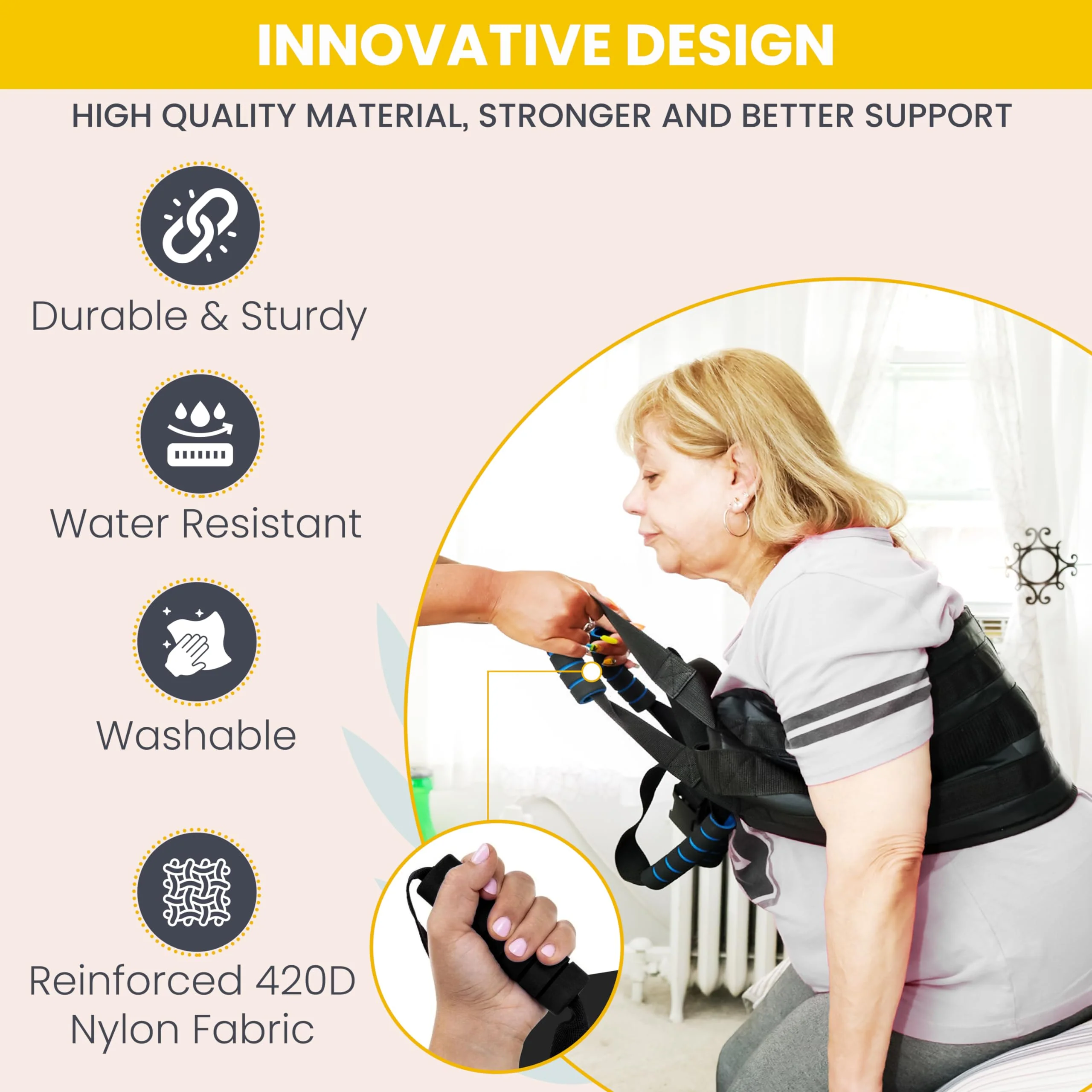 35 Inch Patient Transfer Sling For Elderly and Disabled - Lift Assist for Elderly, Gait Belt For Seniors, Patient Lift Mobility Equipment For Elderly, Transfer Belt Lifting Strap for Bedridden Injured - Image 4