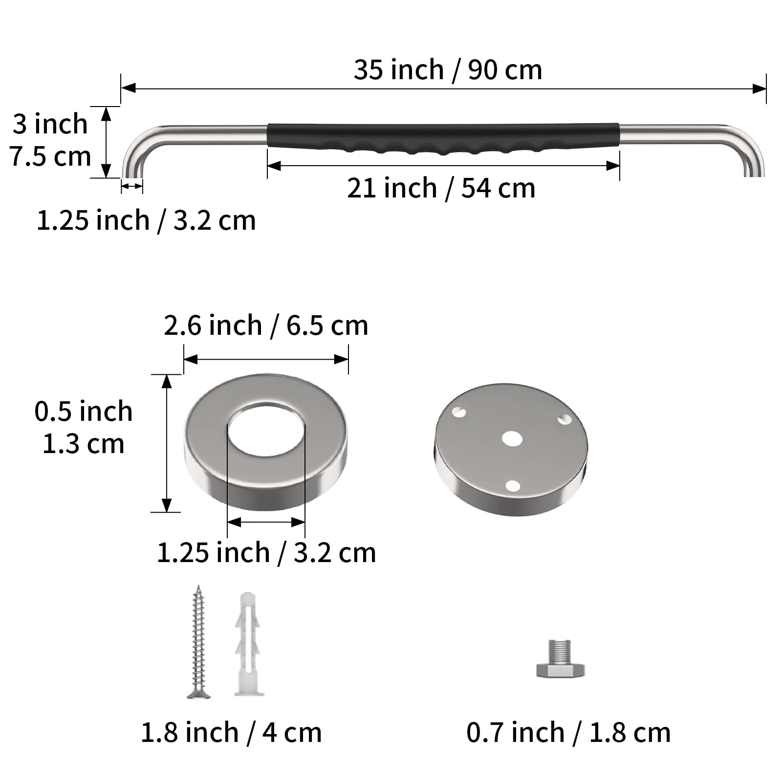 36 Inch Shower Grab Bar w/Anti Slip Rubber Grip, Munzong Stainless Steel Bathroom Grab Bar, Chrome Bathroom Balance Bar,Safety Handrail Support,Handicap Injury Elderly Senior Assist Bath Handle - Image 3