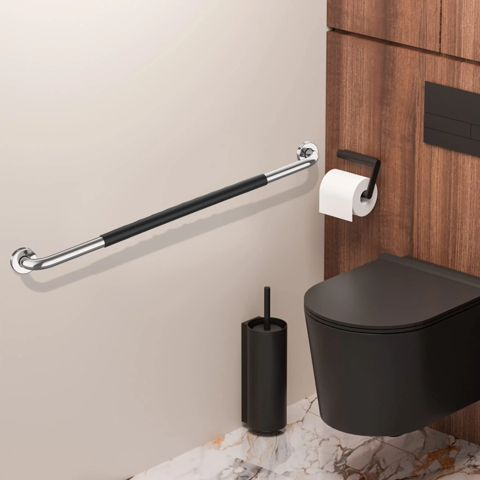 36 Inch Shower Grab Bar w/Anti Slip Rubber Grip, Munzong Stainless Steel Bathroom Grab Bar, Chrome Bathroom Balance Bar,Safety Handrail Support,Handicap Injury Elderly Senior Assist Bath Handle - Image 5