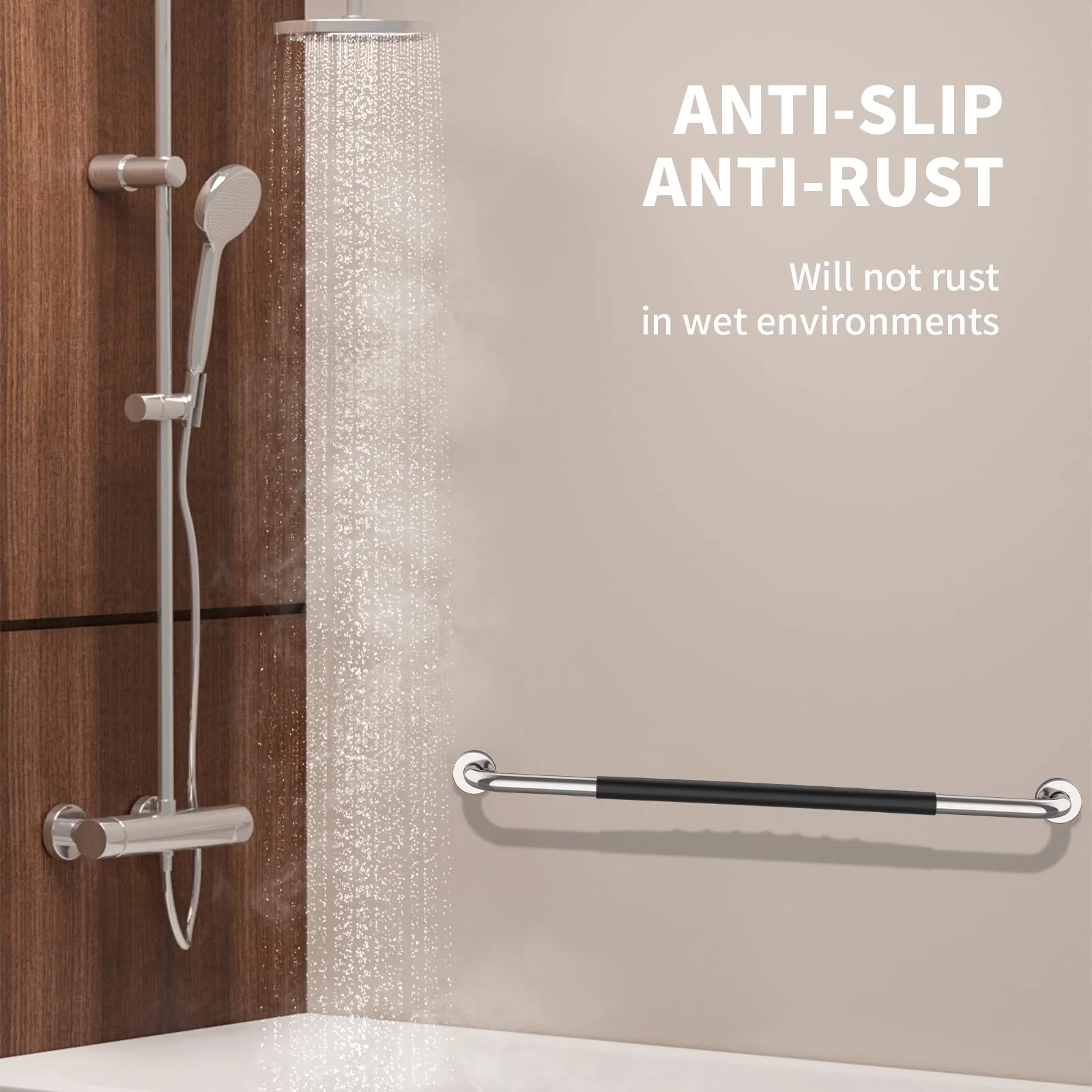36 Inch Shower Grab Bar w/Anti Slip Rubber Grip, Munzong Stainless Steel Bathroom Grab Bar, Chrome Bathroom Balance Bar,Safety Handrail Support,Handicap Injury Elderly Senior Assist Bath Handle - Image 6