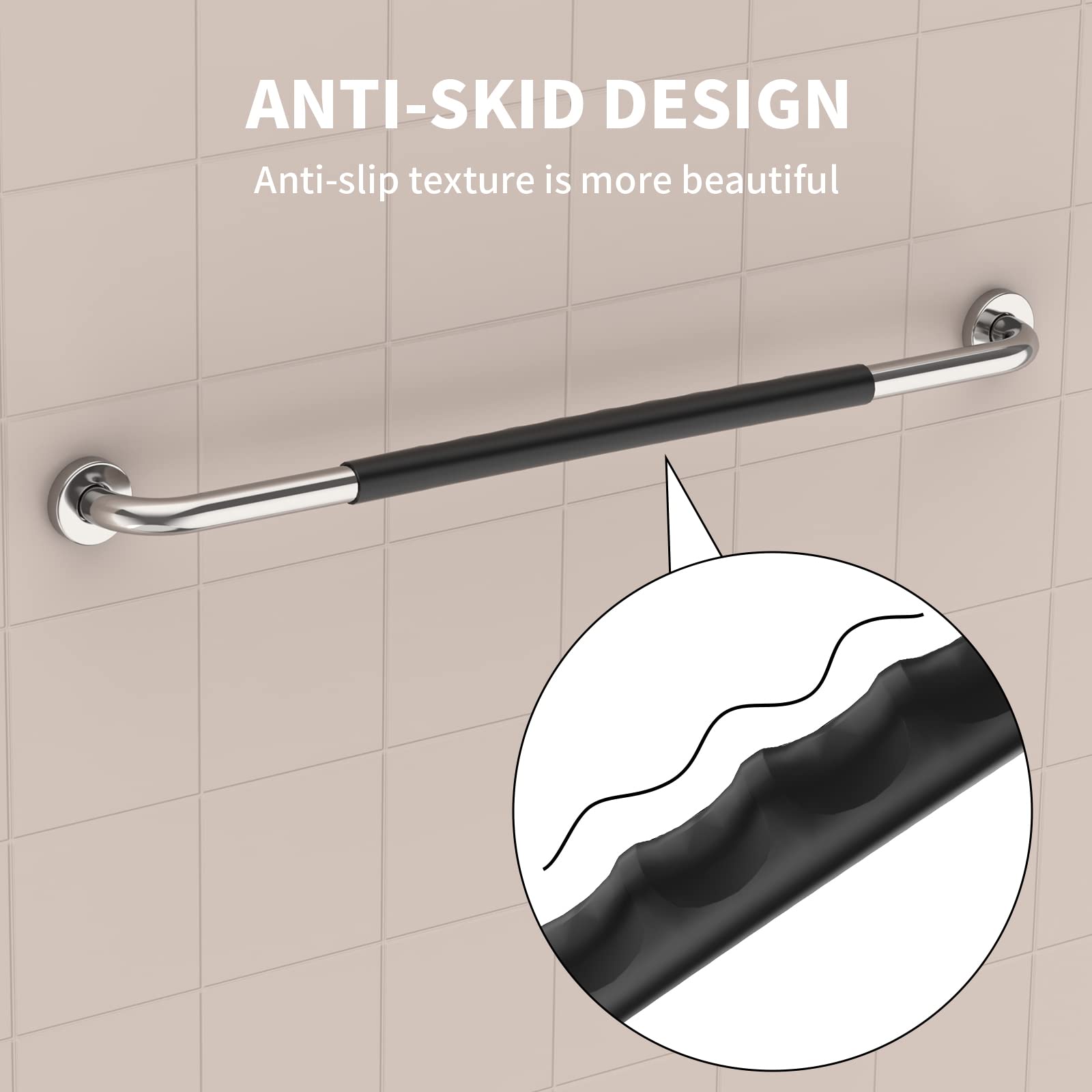 36 Inch Shower Grab Bar w/Anti Slip Rubber Grip, Munzong Stainless Steel Bathroom Grab Bar, Chrome Bathroom Balance Bar,Safety Handrail Support,Handicap Injury Elderly Senior Assist Bath Handle - Image 7