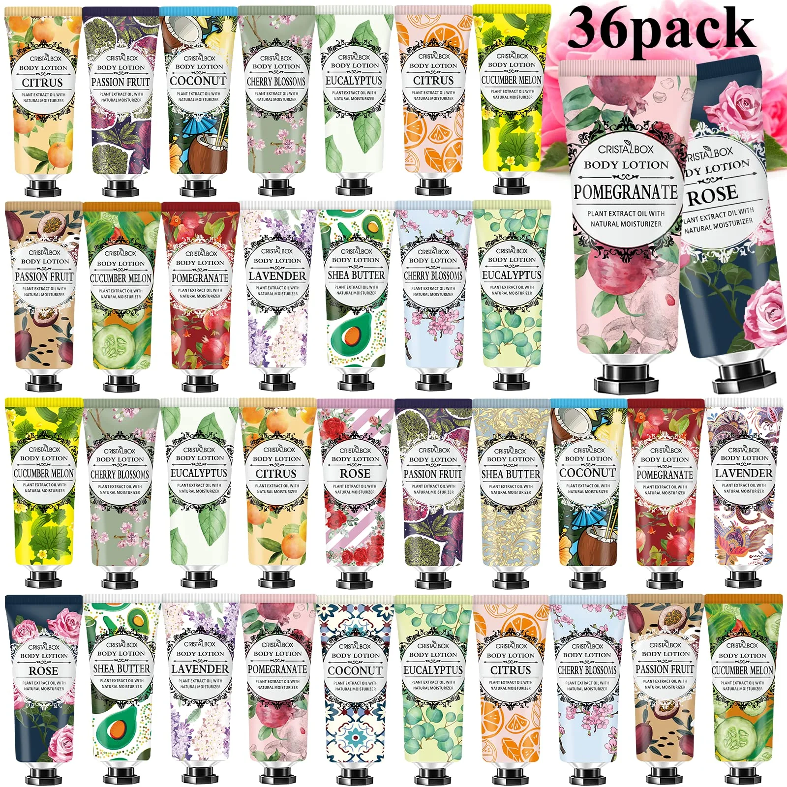 36 Pack Lotion for Dry Skin,Body Lotion for Women and Men,Easter Basket Stuffers,Appreciation Gifts,Natural Plant Scented Body Moisturizers,Travel Size Lotion Bulk,Moisturizing Lotion with Shea Butter