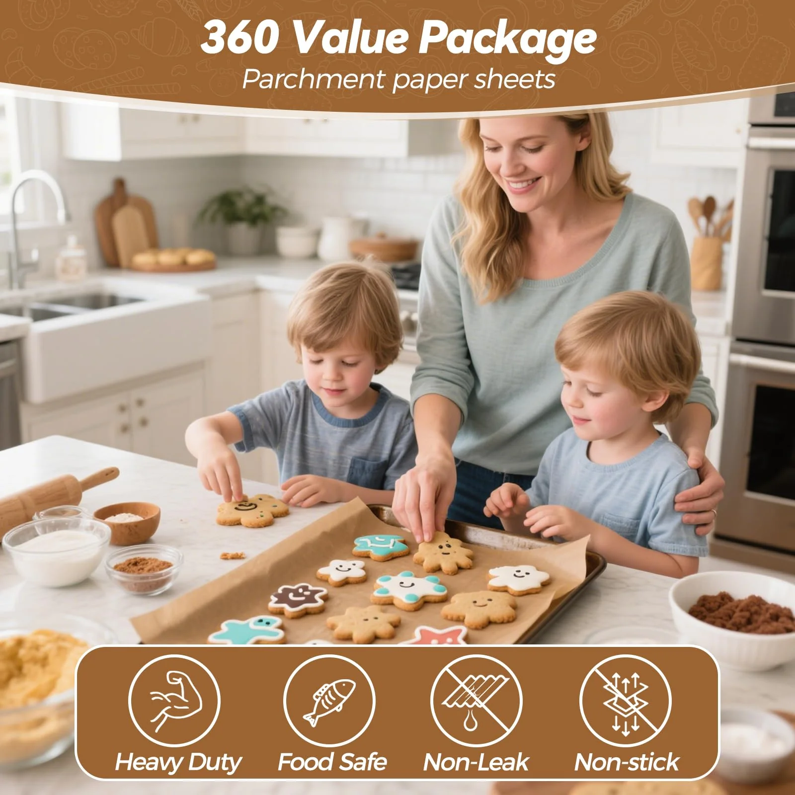 360 Count 12"x 16" Heavy Duty Parchment Paper Sheets for Baking, No-Stick & No-Leak Unbleached Baking Paper, Pre-cut Half Parchment Paper Sheets for Oven, Air Fryer, Microwave - Image 7