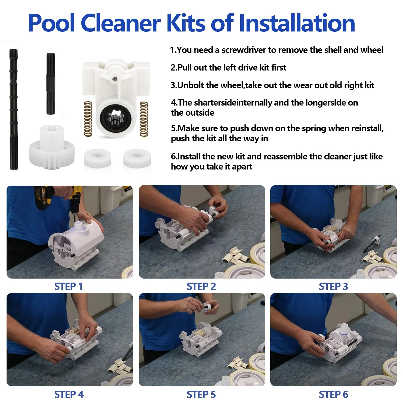 360289 Left Drive Kit & 360290 Right Drive Kit Pool Cleaner Bearings Tune Up Kit for Pentair Kreepy Krauly Rebel & Kreepy Krauly Warrior Pool Automatic Suction Cleaners/Vacuum Drive Axle Assembly - Image 6