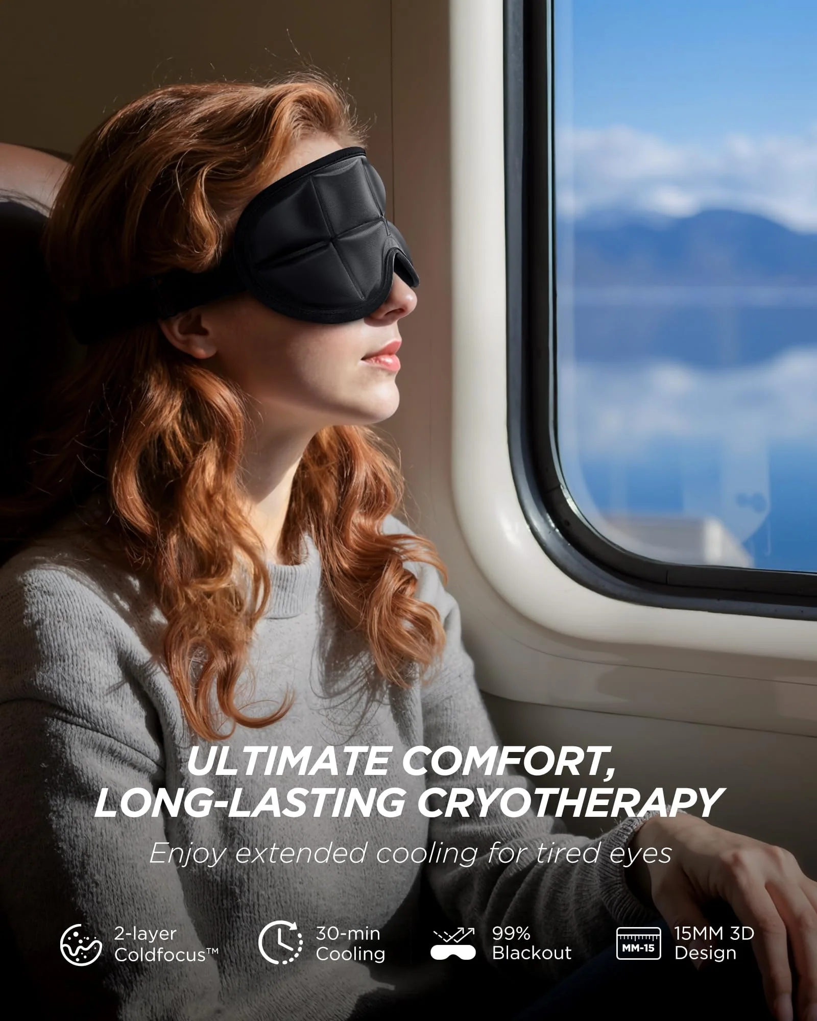3D Cooling Sleep Mask with Double Coldfocus Gel - Frozen Cold Gel Eyes Mask with Contoured Blackout Hot & Cold Therapy for Women, Men Sleeping on Airplane Traveling for Migraine, Dry Puffy Eye,2 Packs - Image 8