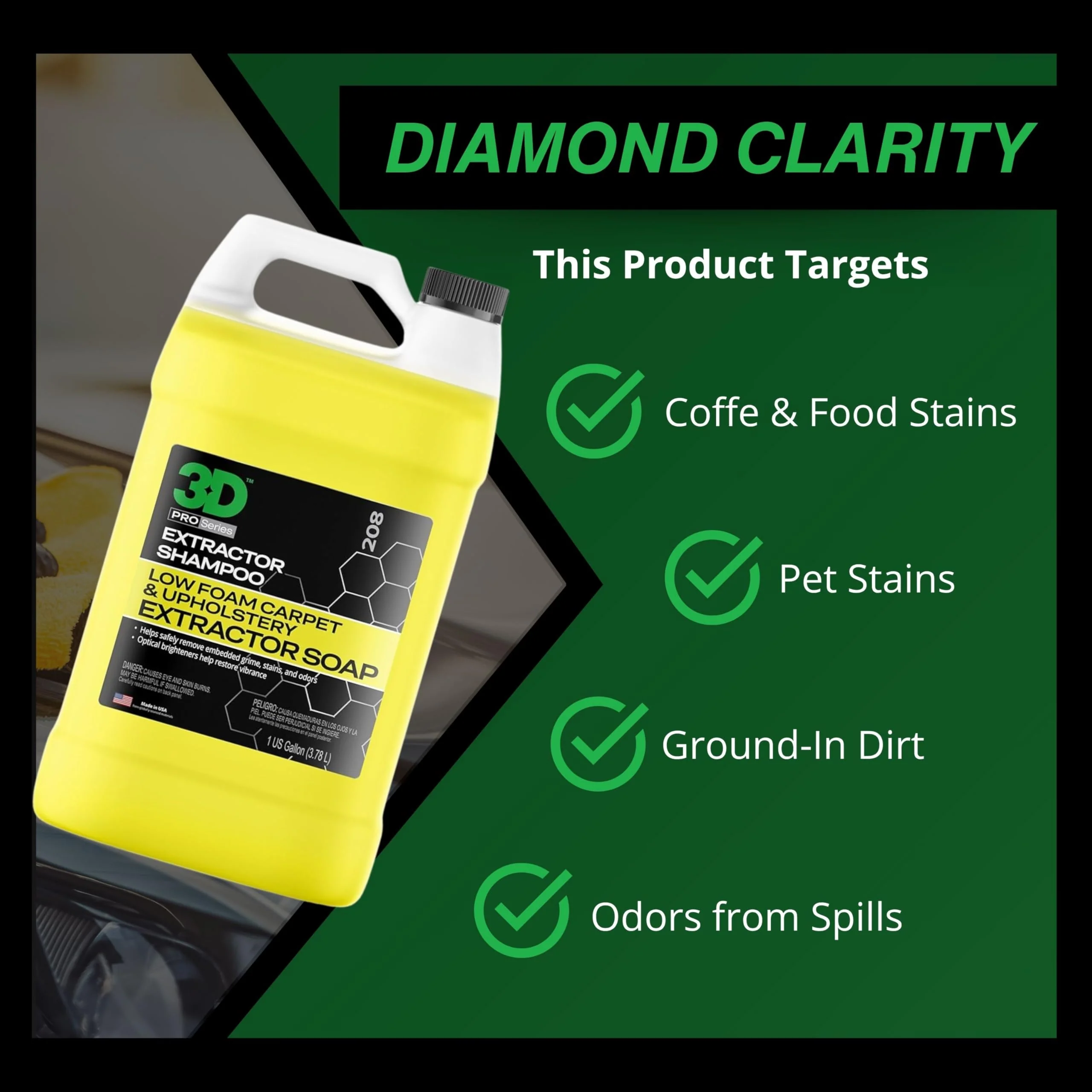 3D Extractor Carpet Cleaner Shampoo for Machine Use - Upholstery Cleaner, Stain Remover & Odor Eliminator - Low Foam, No Residue Formula 1 Gallon - Image 4