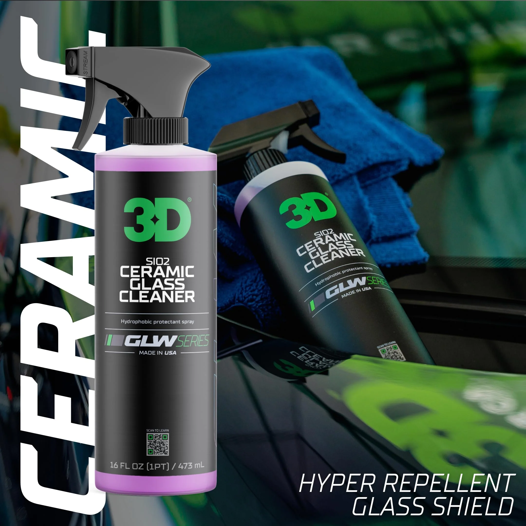 3D SiO2 Ceramic Glass Cleaner, GLW Series | Water & Rain Repellent | All-Weather Protective Ceramic Glass Cleaner | Safe for Tinted, Non-Tinted Windows & Mirrors | DIY Car Detailing | 64 oz - Image 7