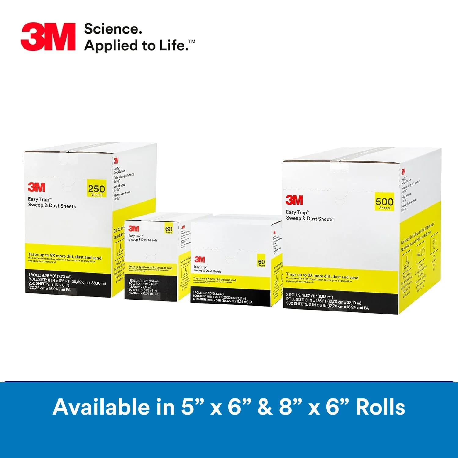 3M Easy Trap Sweep and Dust Sheets, 1 Roll of 60 8" x 6" Sheets, Disposable Easy Sweep Floor Duster, Picks Up 8x More Dirt, Dust, Sand, Hair, Works on Dry or Wet Surfaces, Hardwood Floors, 59152W - Image 4