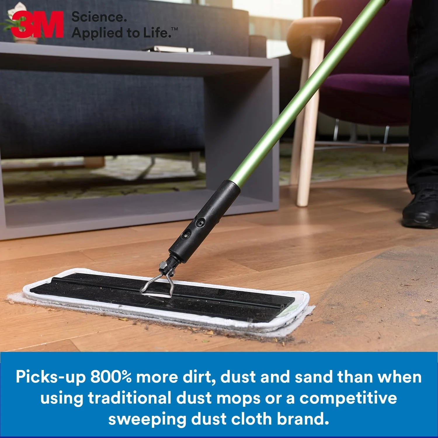 3M Easy Trap Sweep and Dust Sheets, 1 Roll of 60 8" x 6" Sheets, Disposable Easy Sweep Floor Duster, Picks Up 8x More Dirt, Dust, Sand, Hair, Works on Dry or Wet Surfaces, Hardwood Floors, 59152W - Image 6
