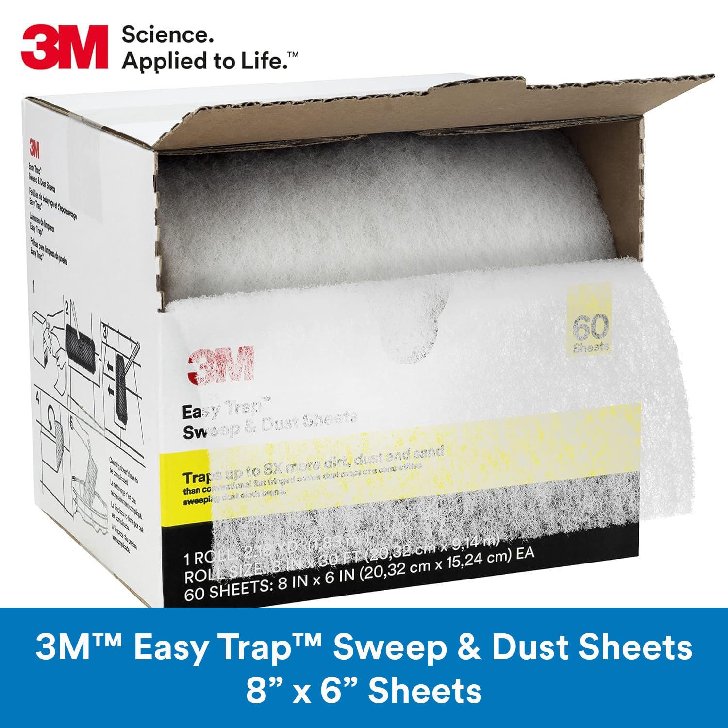 3M Easy Trap Sweep and Dust Sheets, 1 Roll of 60 8" x 6" Sheets, Disposable Easy Sweep Floor Duster, Picks Up 8x More Dirt, Dust, Sand, Hair, Works on Dry or Wet Surfaces, Hardwood Floors, 59152W - Image 9