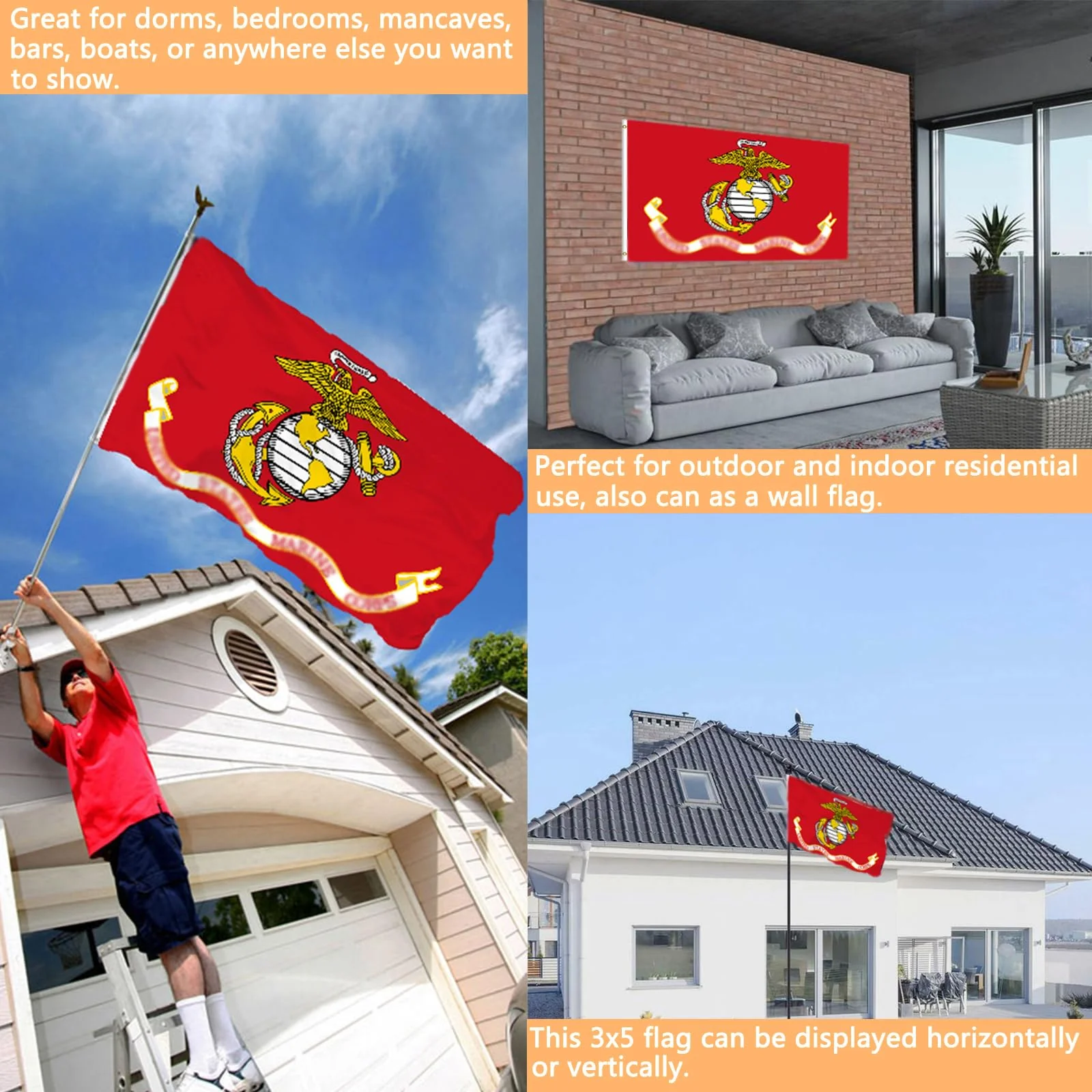 3x5ft Double Sided US Marine Corps Flag Outdoor with 2 Brass Grommet - Image 2