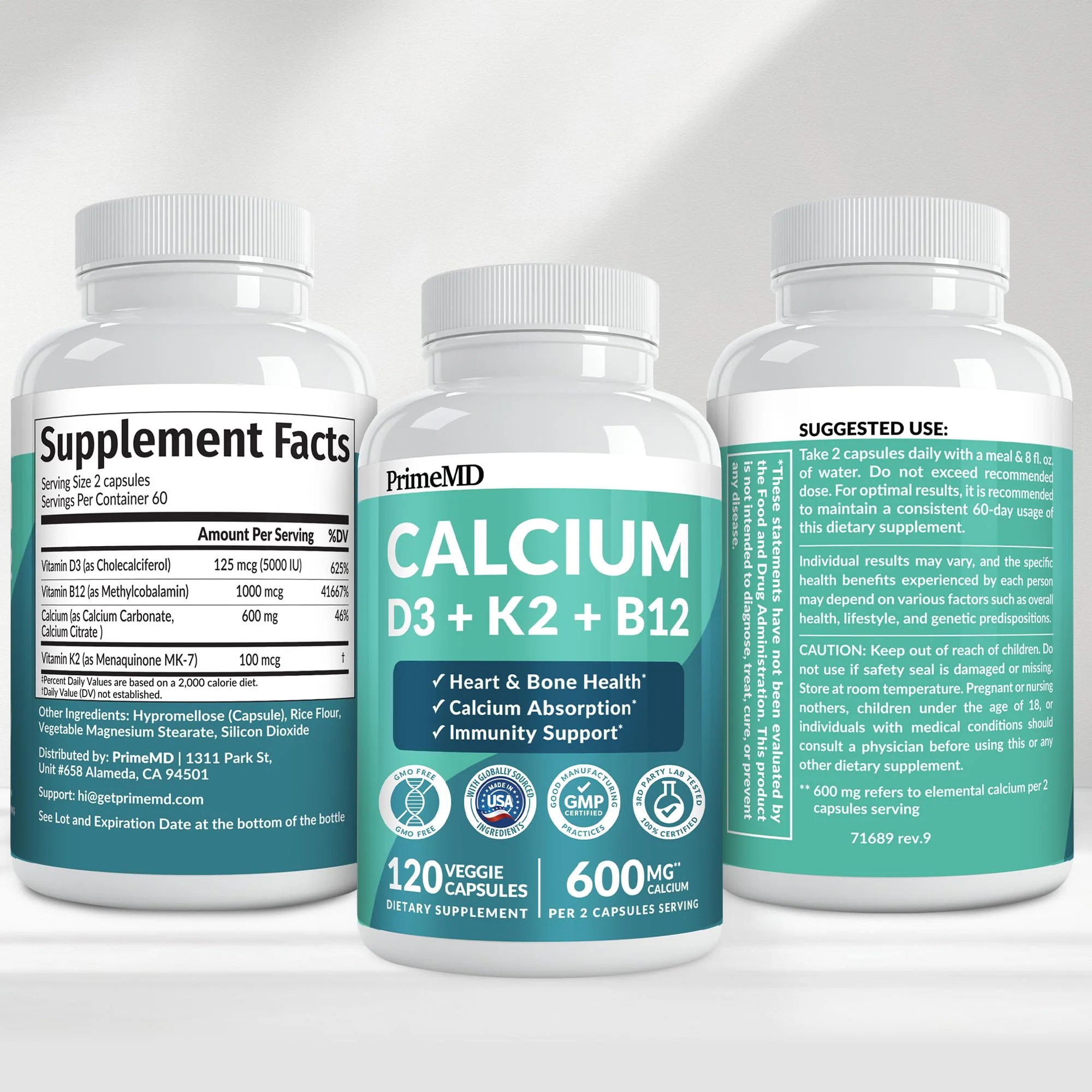 4-in-1 Calcium Supplements for Women & Men - Calcium Citrate with D3 K2 Vitamin 5000 IU - Calcium 600mg with Vitamin D3 K2 - Everyday Vitality Supplement - Vegan-Friendly, Gluten-Free (480 Capsules) - Image 9