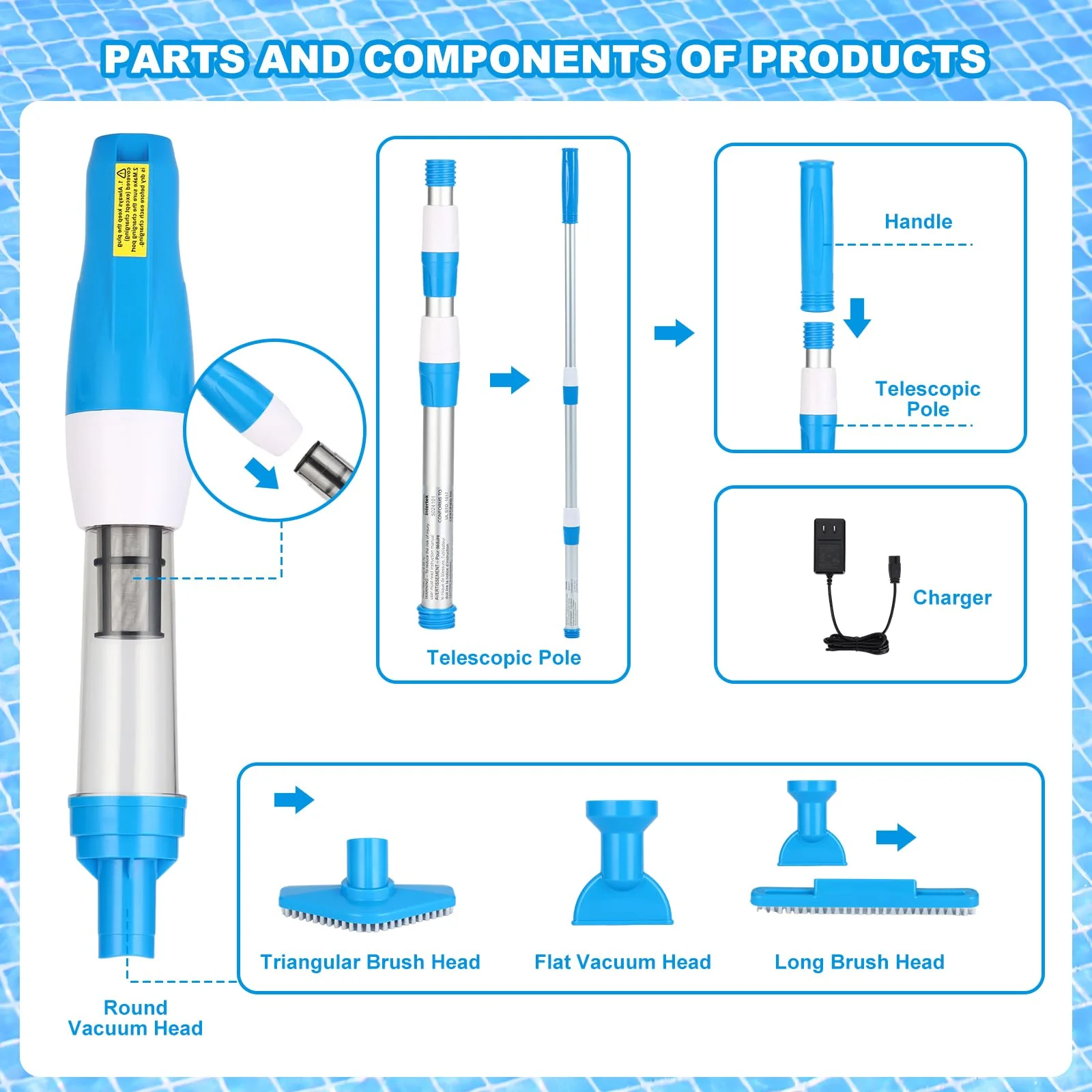 4 in 1 Cordless Rechargeable Small Pool Vacuum spa hot tub 90 Mins Running Time, 12 Gallons/Min Powerful Suction - Image 4