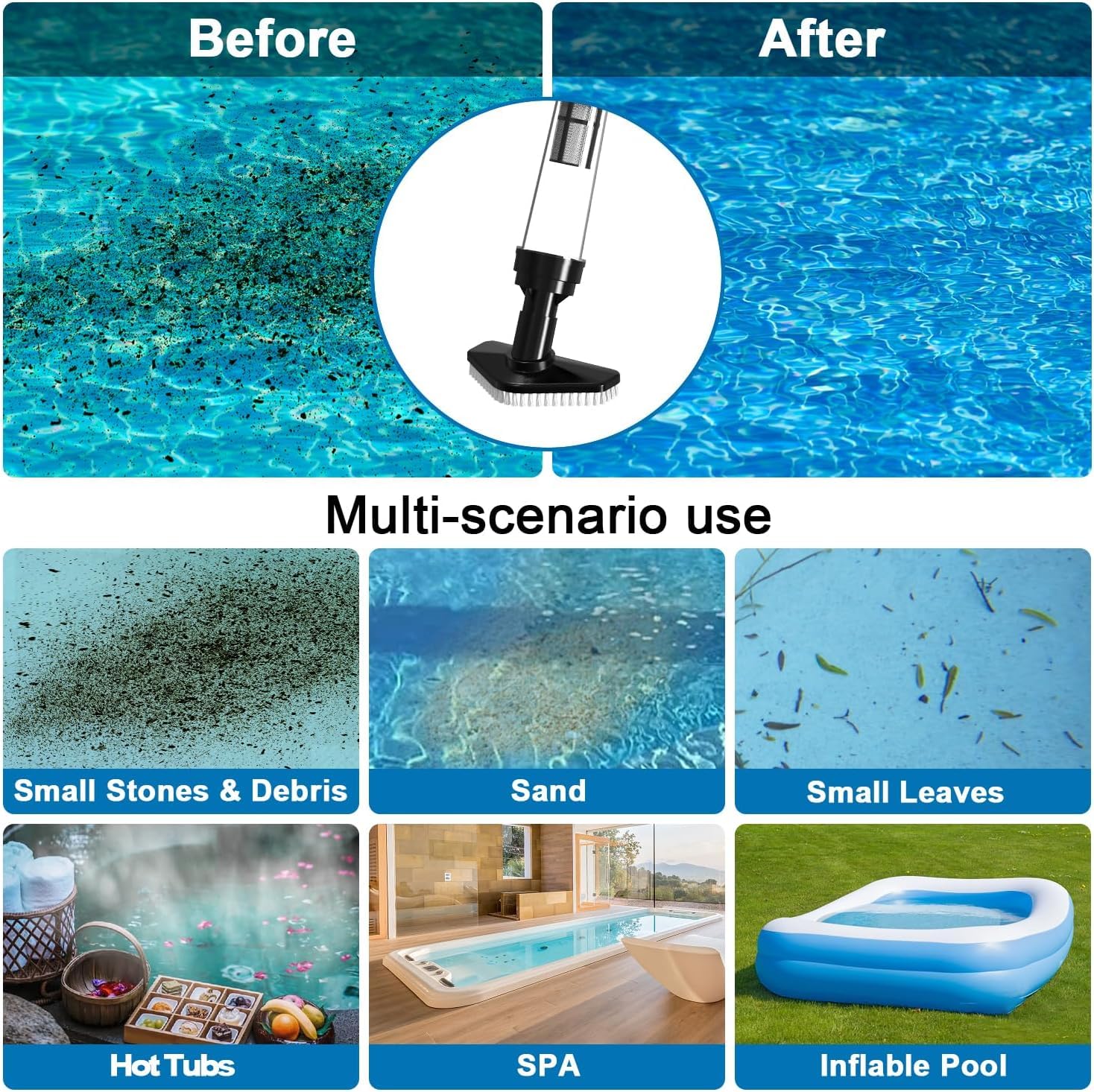 4 in 1 Cordless Rechargeable Small Pool Vacuum spa hot tub 90 Mins Running Time, 12 Gallons/Min Powerful Suction (Black Orange) - Image 2
