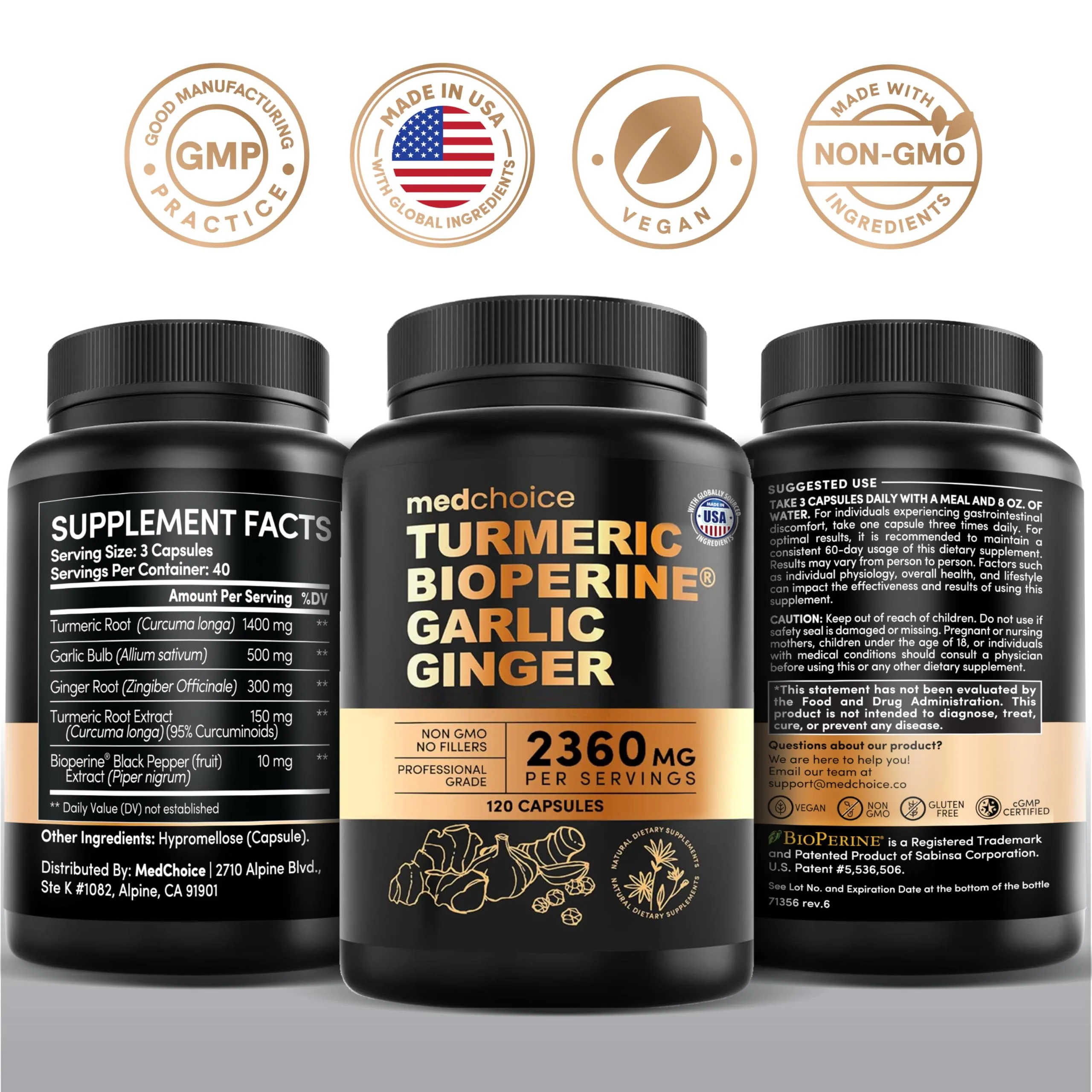 4-in-1 Turmeric Joint Support Supplements with Garlic and BioPerine - 2360 mg High Potency Herbal Blend for Mobility, Everyday Flexibility, Digestive Comfort, Active Aging Support (120ct, Pack of 3) - Image 2