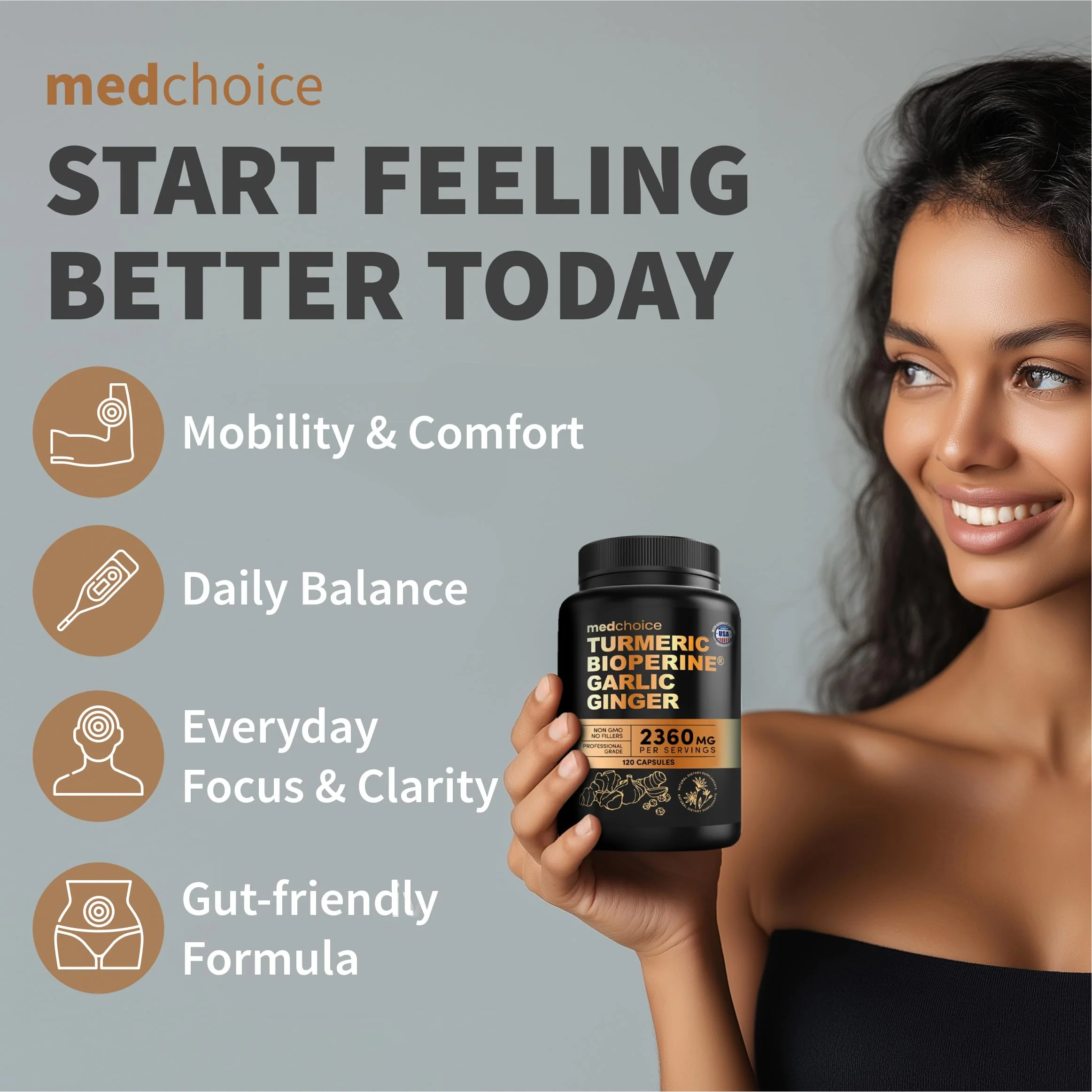 4-in-1 Turmeric Joint Support Supplements with Garlic and BioPerine - 2360 mg High Potency Herbal Blend for Mobility, Everyday Flexibility, Digestive Comfort, Active Aging Support (120ct, Pack of 3) - Image 6