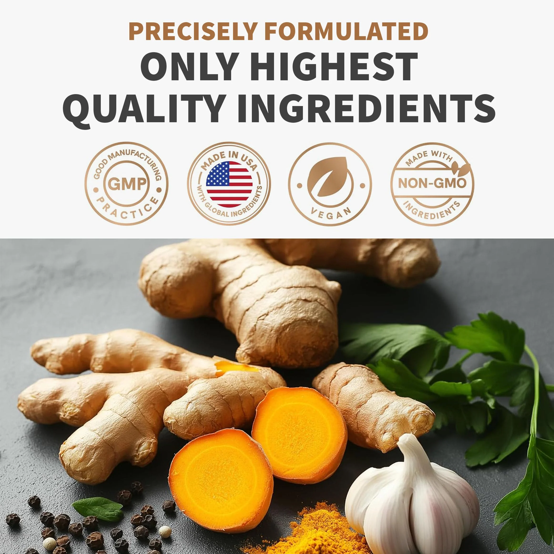 4-in-1 Turmeric Joint Support Supplements with Garlic and BioPerine - 2360 mg High Potency Herbal Blend for Mobility, Everyday Flexibility, Digestive Comfort, and Active Aging Support (120ct) - Image 3