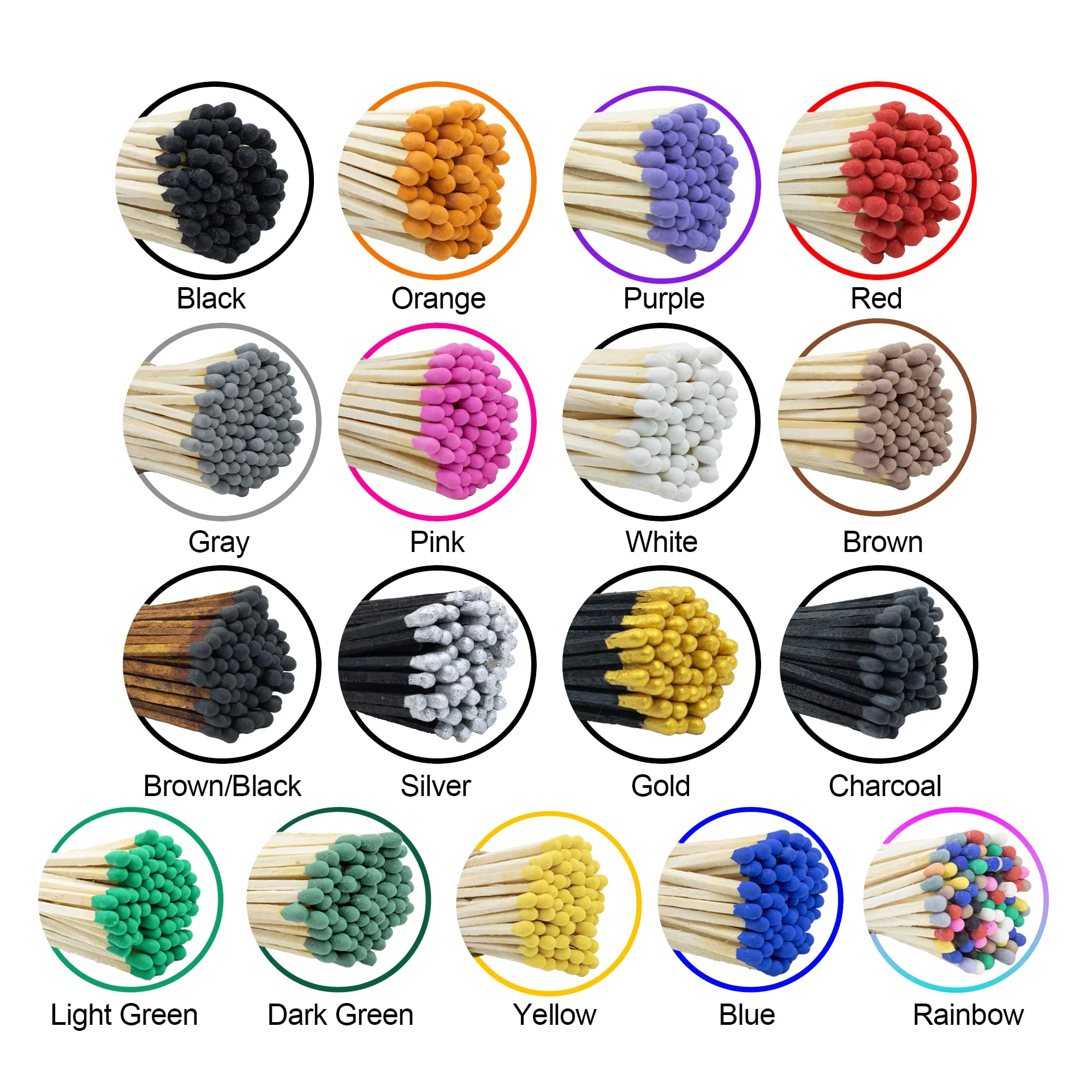 4" Inch Long Wooden Refill Matchsticks with Strike Stickers - Safety Matches Wholesale Bulk Loose by Chandler Studio (100 Pieces, Black) - Image 2