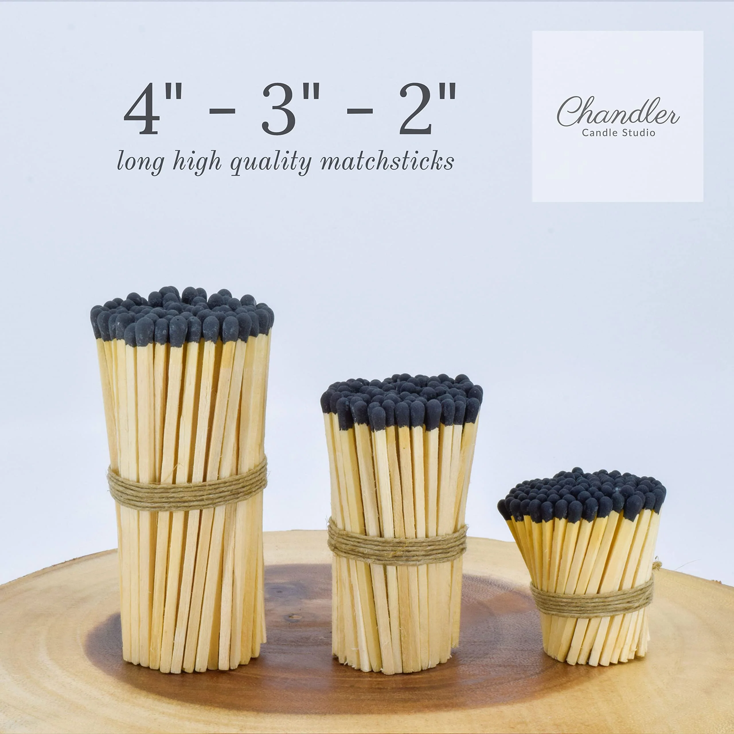 4" Inch Long Wooden Refill Matchsticks with Strike Stickers - Safety Matches Wholesale Bulk Loose by Chandler Studio (100 Pieces, Black) - Image 3