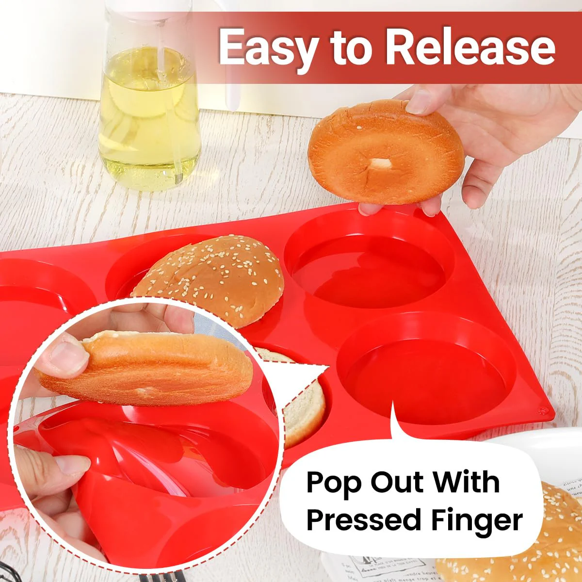 4 Inch Muffin Top Pan, Silicone Molds for Breakfast Sandwiches, English Muffins, Whoopie Pies, Corn Bread, Egg Bites, Tarts - 4 Pack Red - Image 6